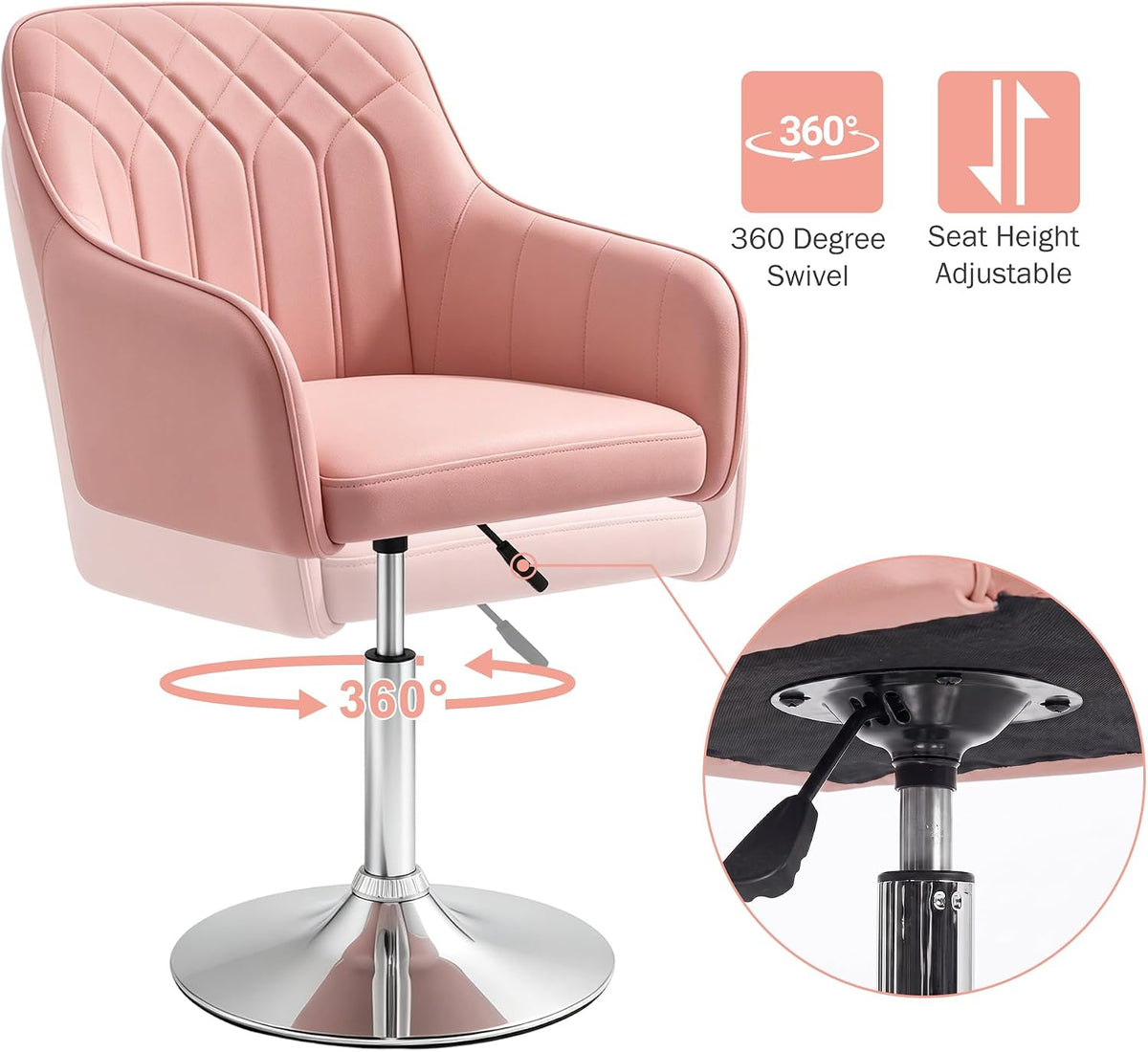 VECELO Modern Accent Chair with Adjustable Height  Swivel Vanity Chair with Velvet Seat