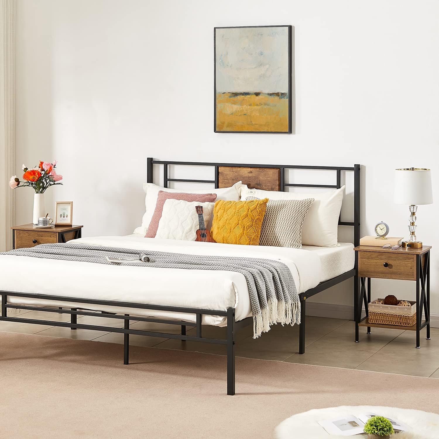 Versatile Nightstands X-Design Side End Table with Bin Drawer