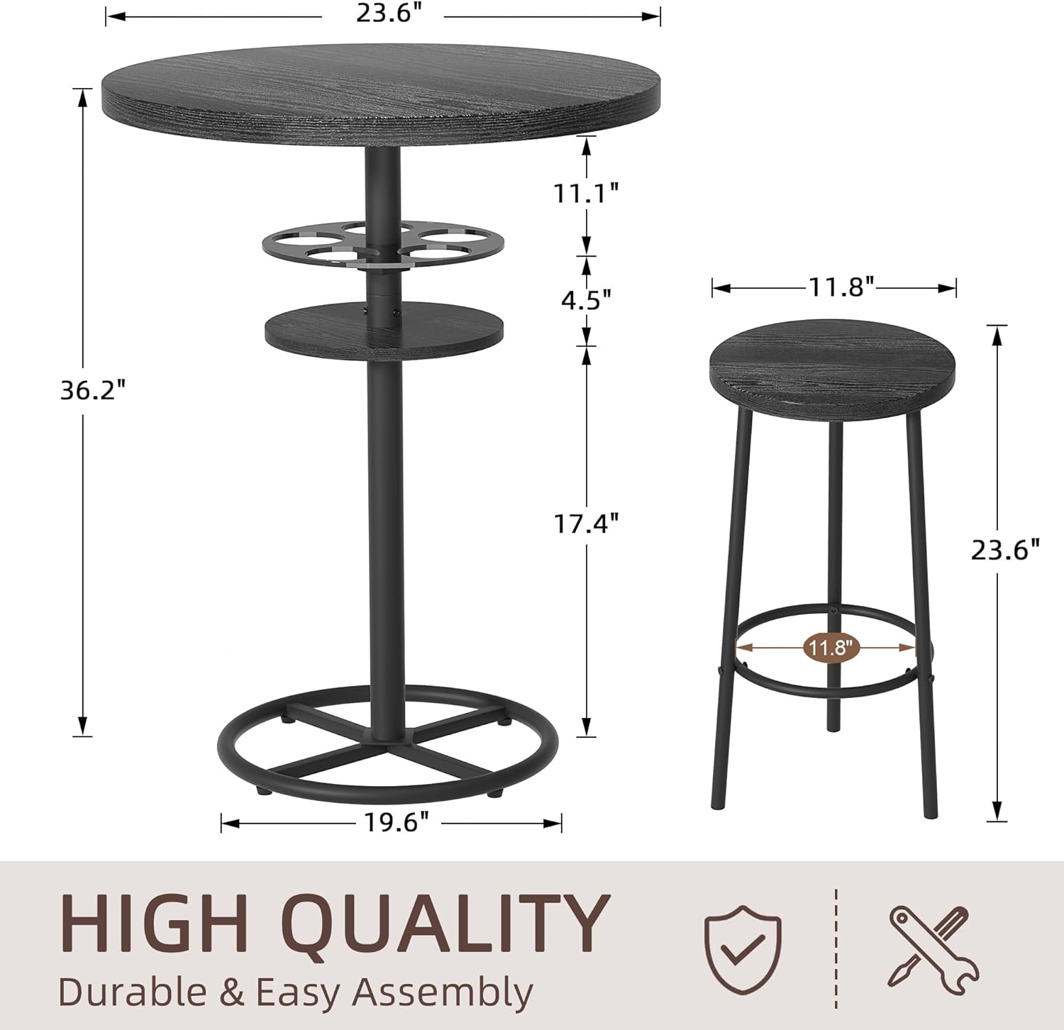 VECELO 3 Piece Bar Table Set, Small 2-Tier Round Pub Table with Barstools - VECELO