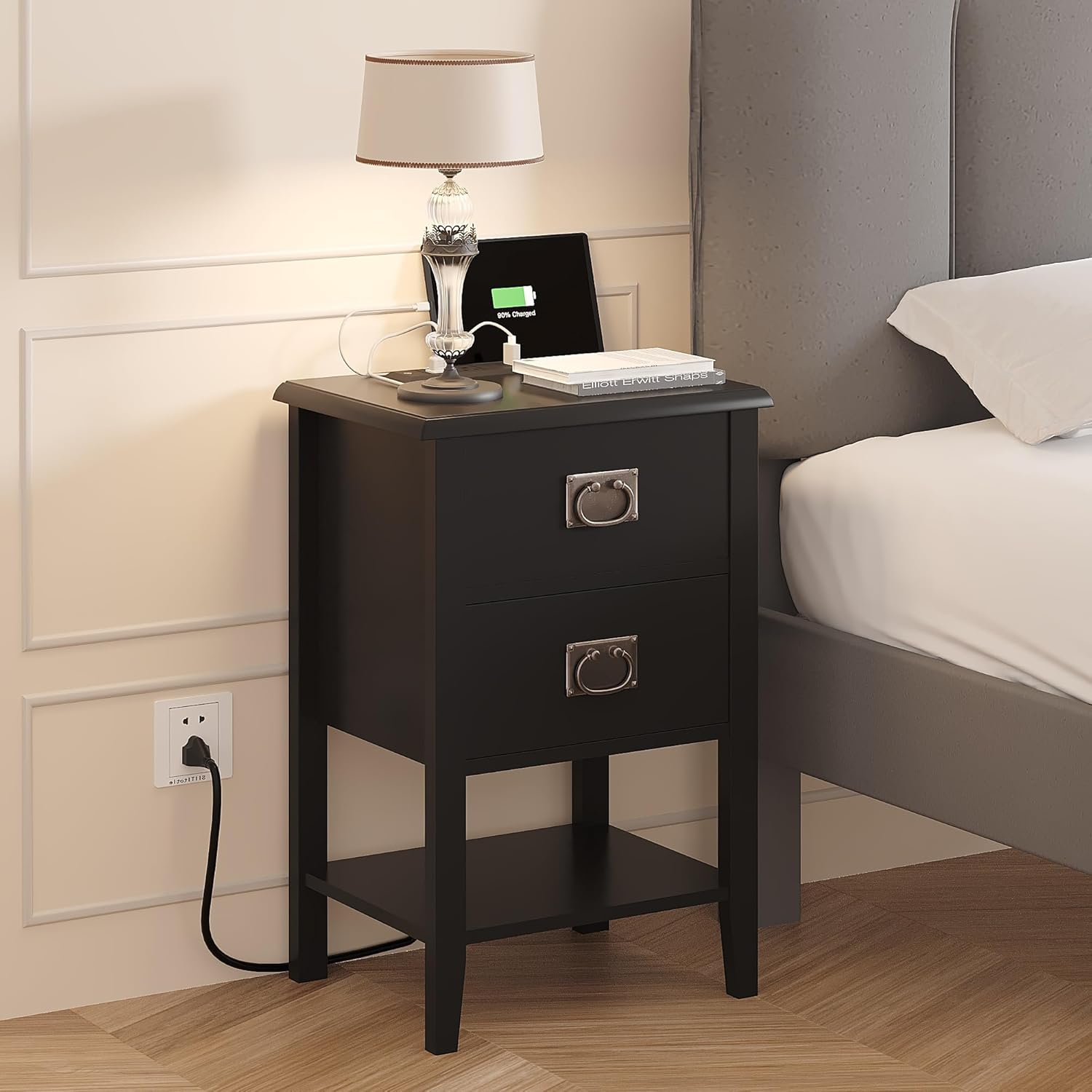 VECELO Nightstand Set of 2 with Charging Station