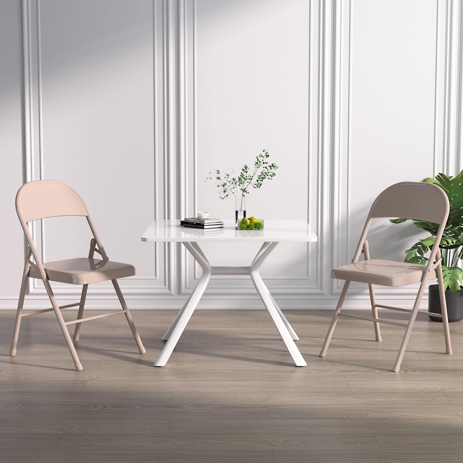 VECELO Metal Frame Steel Folding Mounted Chairs with Triple Braced & Double Hinged Back Set of 4