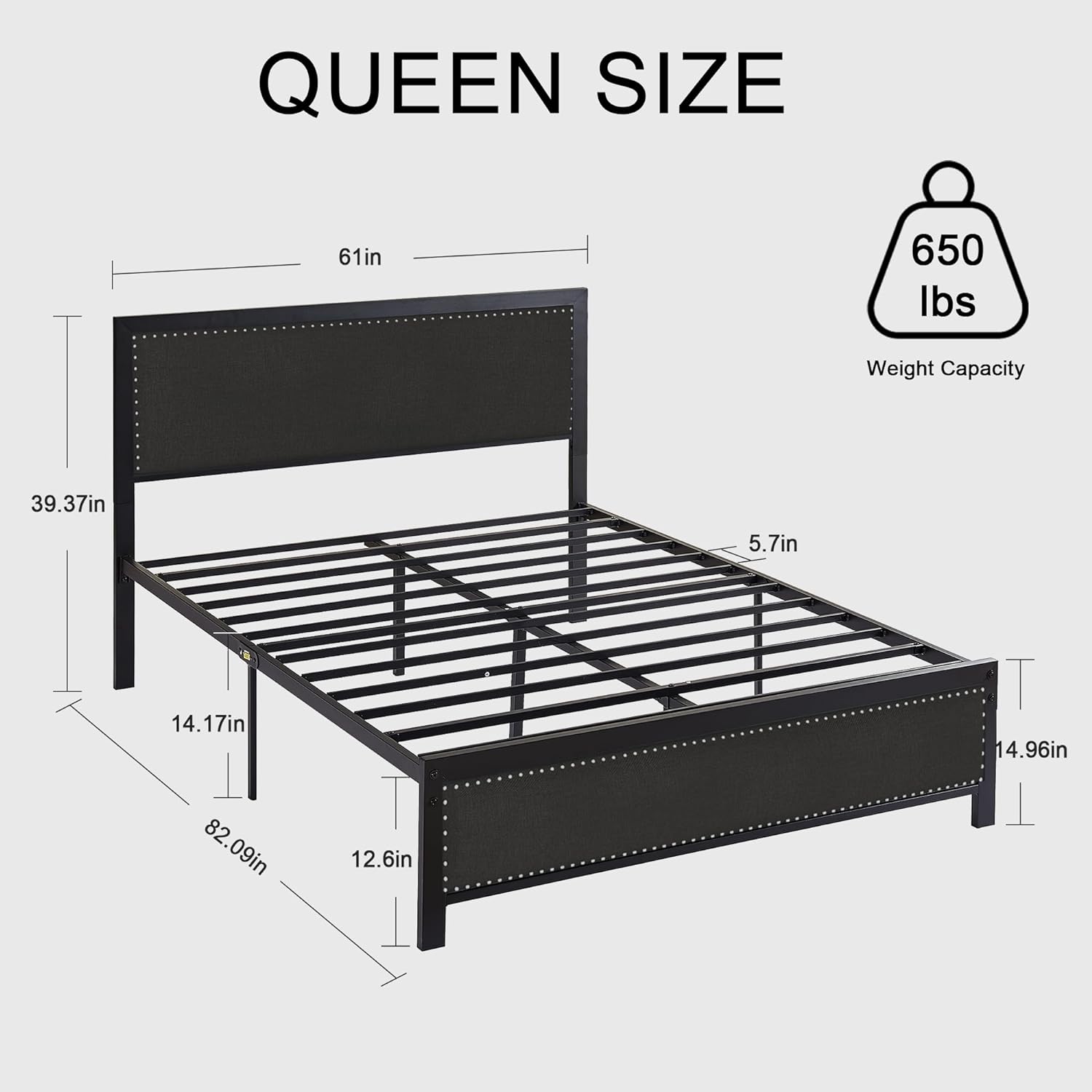 VECELO Bed Frame with Linen Fabric Headboard and Footboard No Box Spring Needed - VECELO