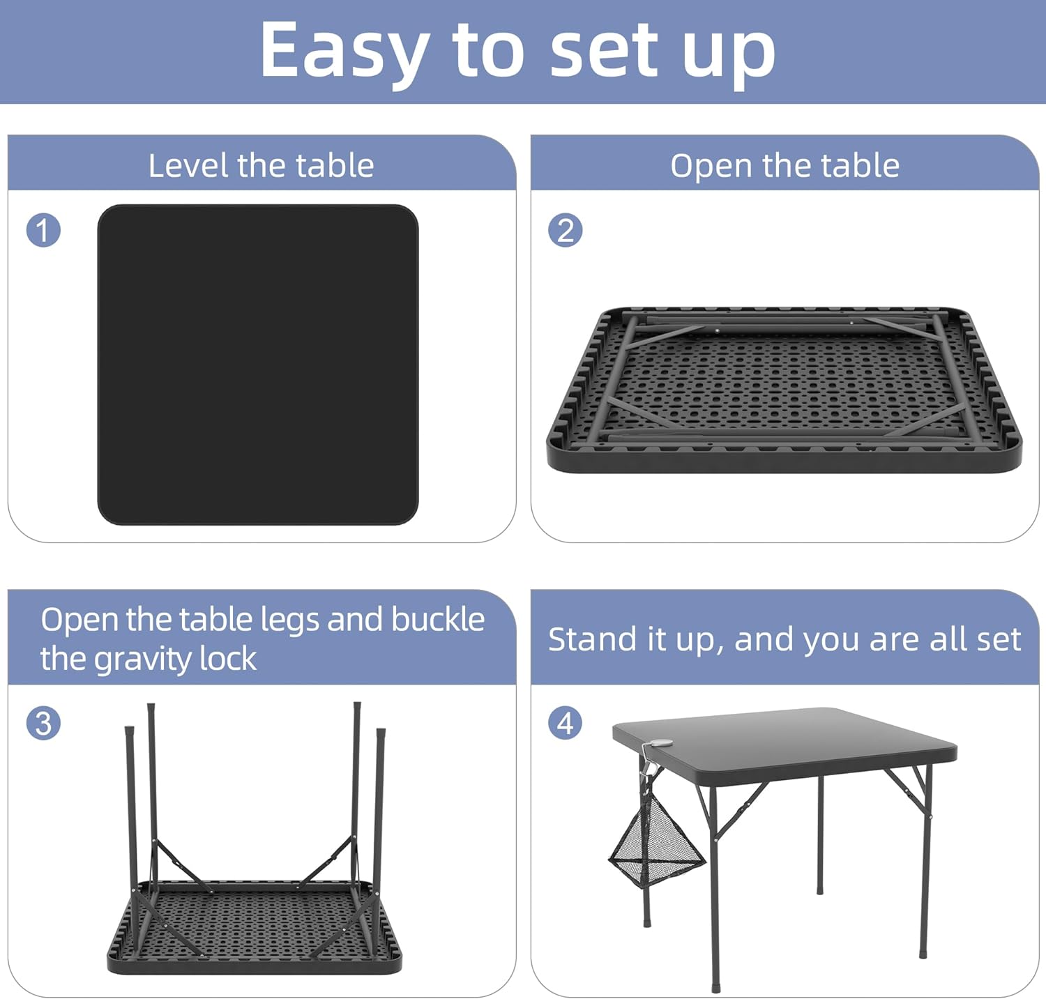 VECELO Folding Plastic Card Table Square with Mesh Bag