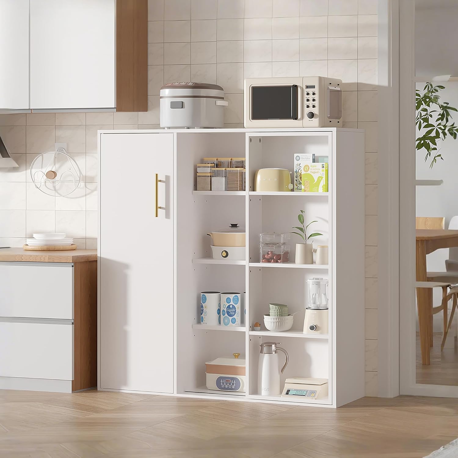 VECELO 4-Tier Floor Storage Cabinet with Adjustable Shelves and Door - VECELO