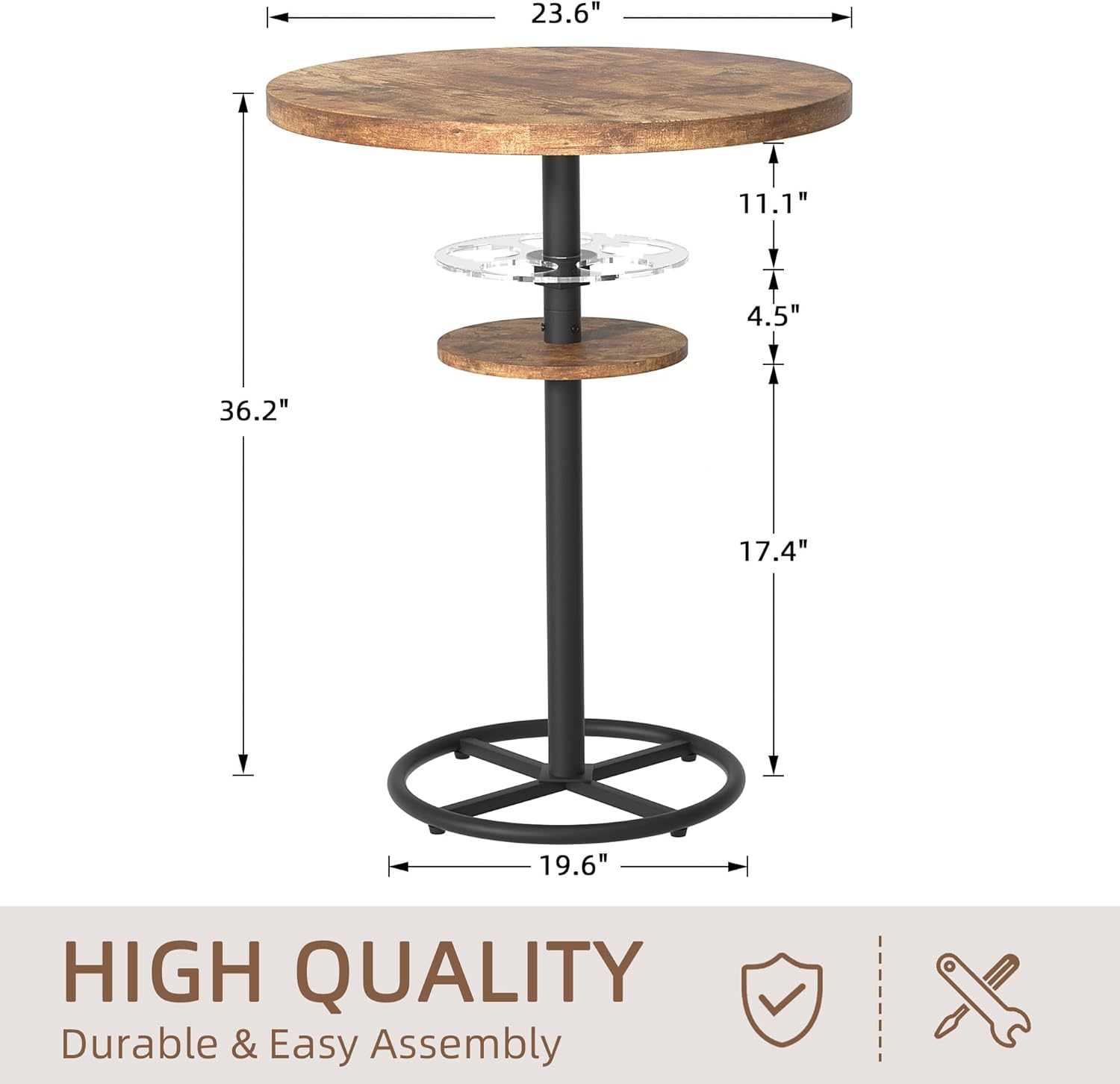 VECELO 3 Piece Bar Table Set, Small 2-Tier Round Pub Table with Barstools - VECELO