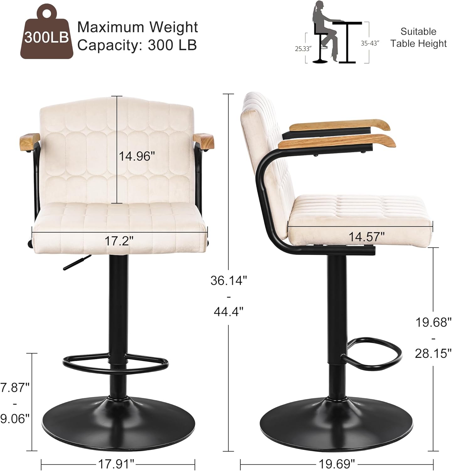 VECELO Bar Stools Set of 2