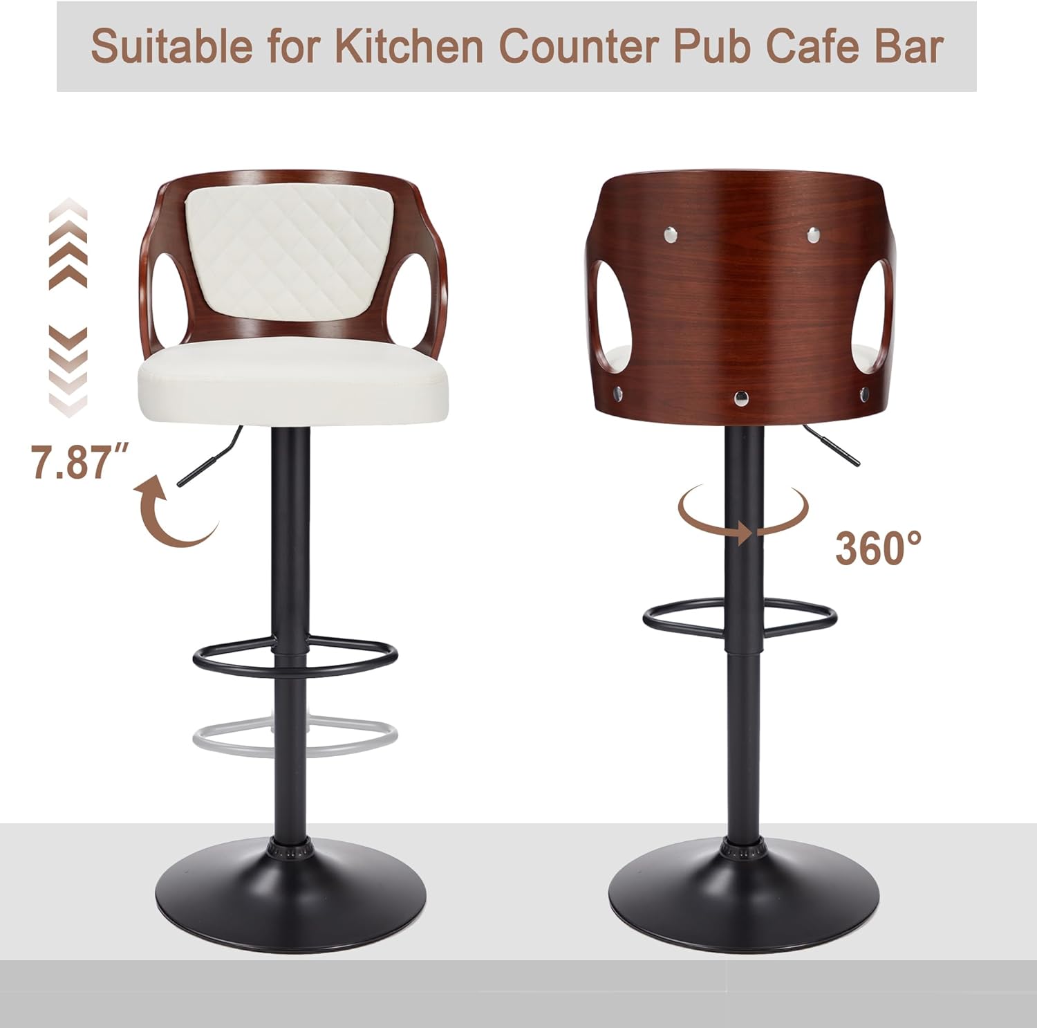 VECELO Bar Stool Set of 2, Counter Height Stools with Bentwood Back - VECELO