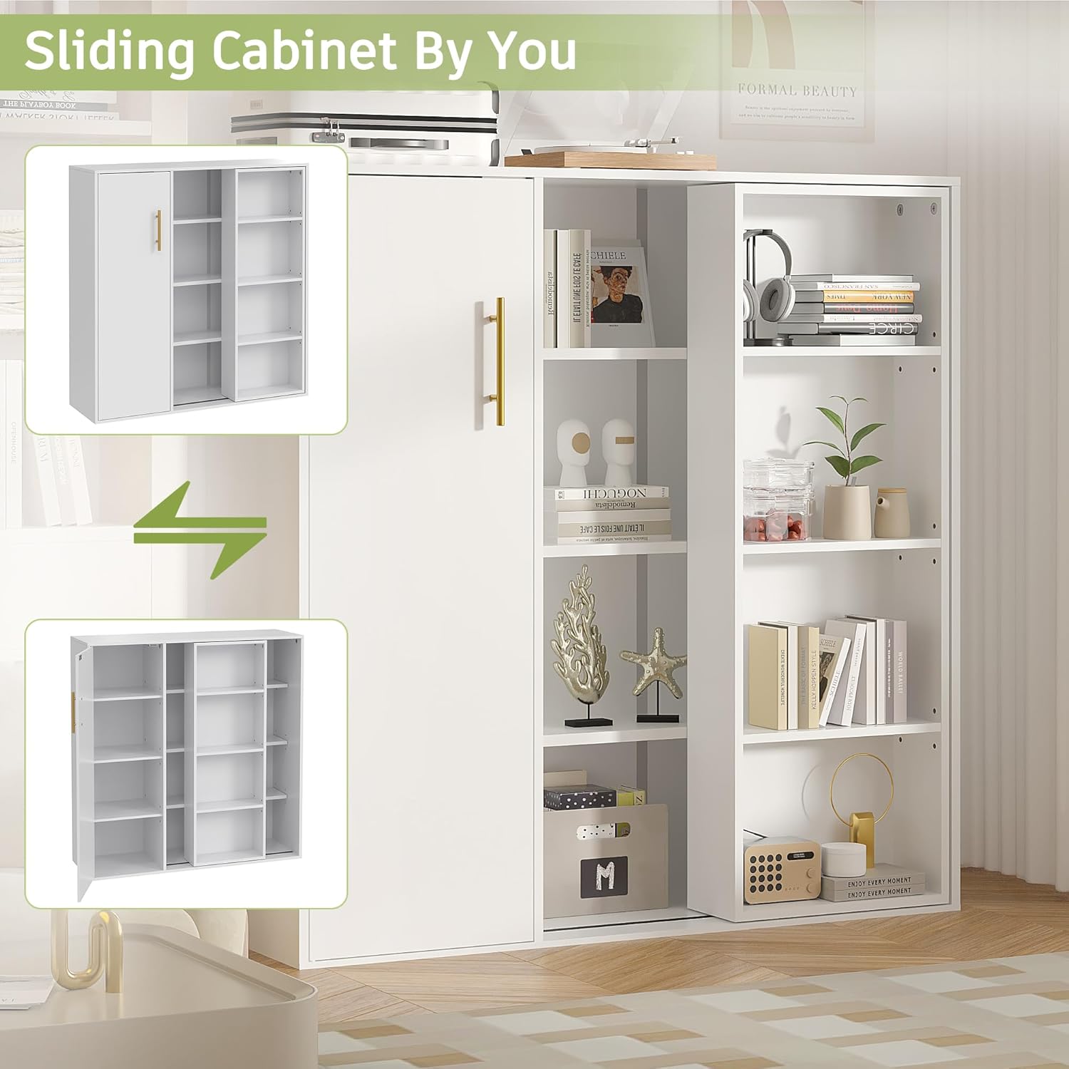 VECELO 4-Tier Floor Storage Cabinet with Adjustable Shelves and Door - VECELO