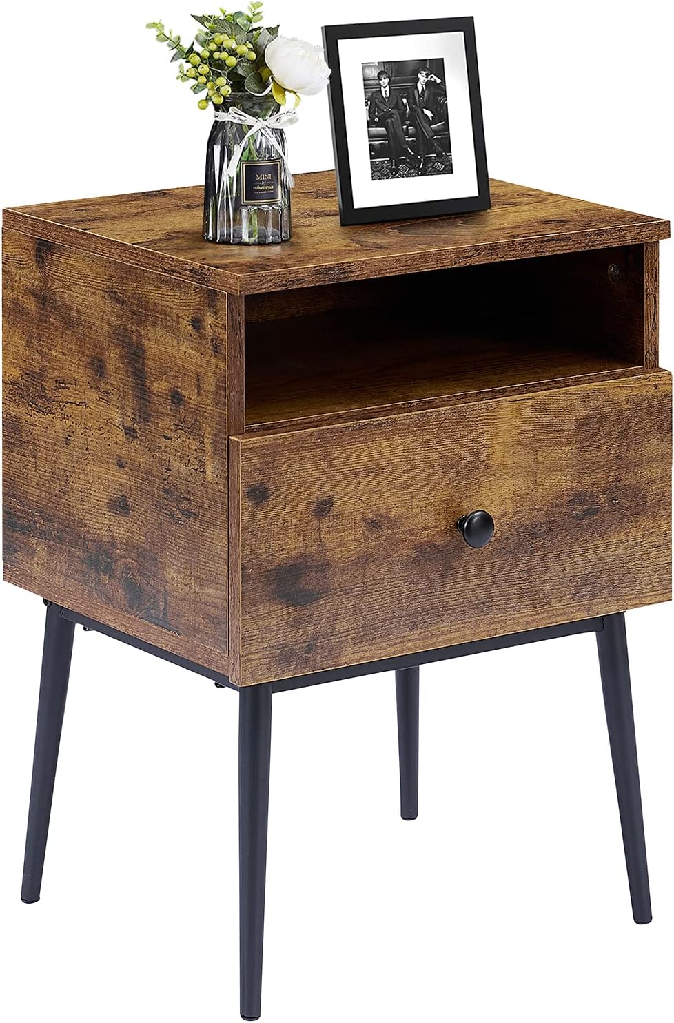 Modern Nightstand Square End Side Table with Drawer and Storage Space
