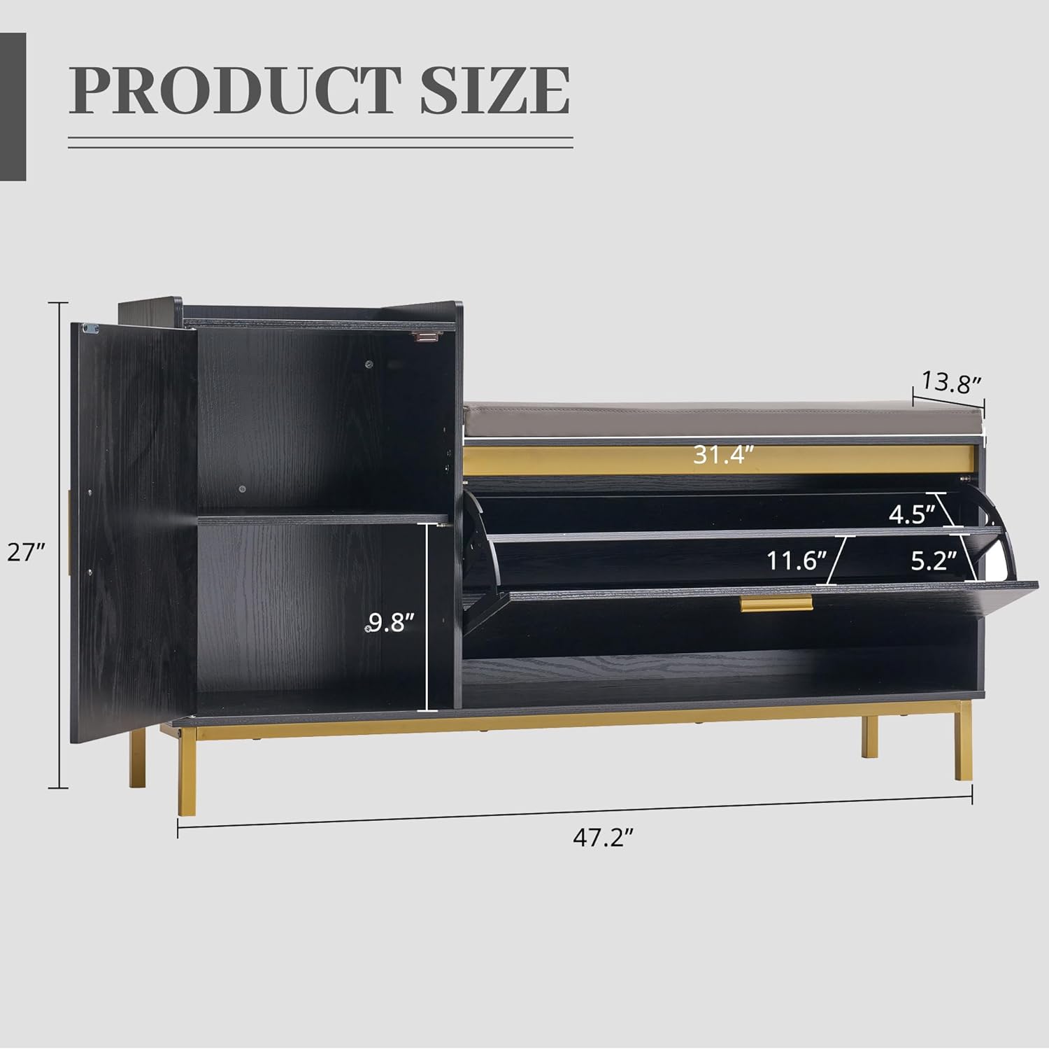 VECELO Shoe Storage Bench with Flip Drawers Entryway Cabinet with Removable Seat Cushion