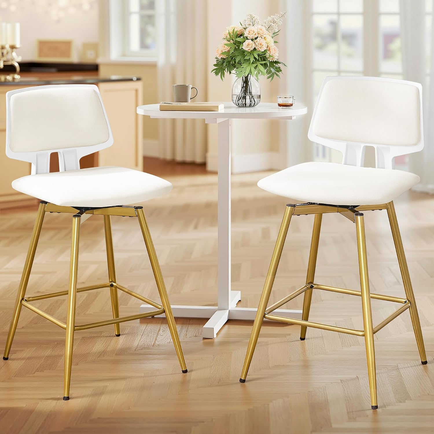 VECELO Swivel Upholstered Bar Stools Set of 2