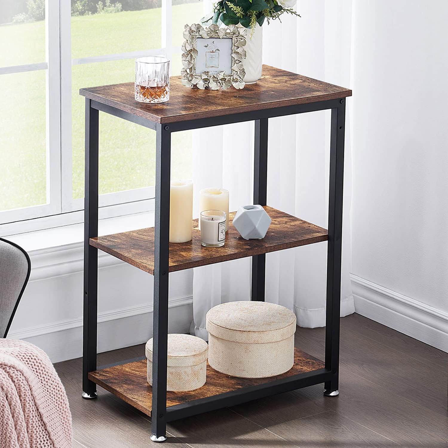 VECELO End Side Table 3-Layer Narrow Night Stand/Entryway/Hallway Console Table for Living Room/Bedroom