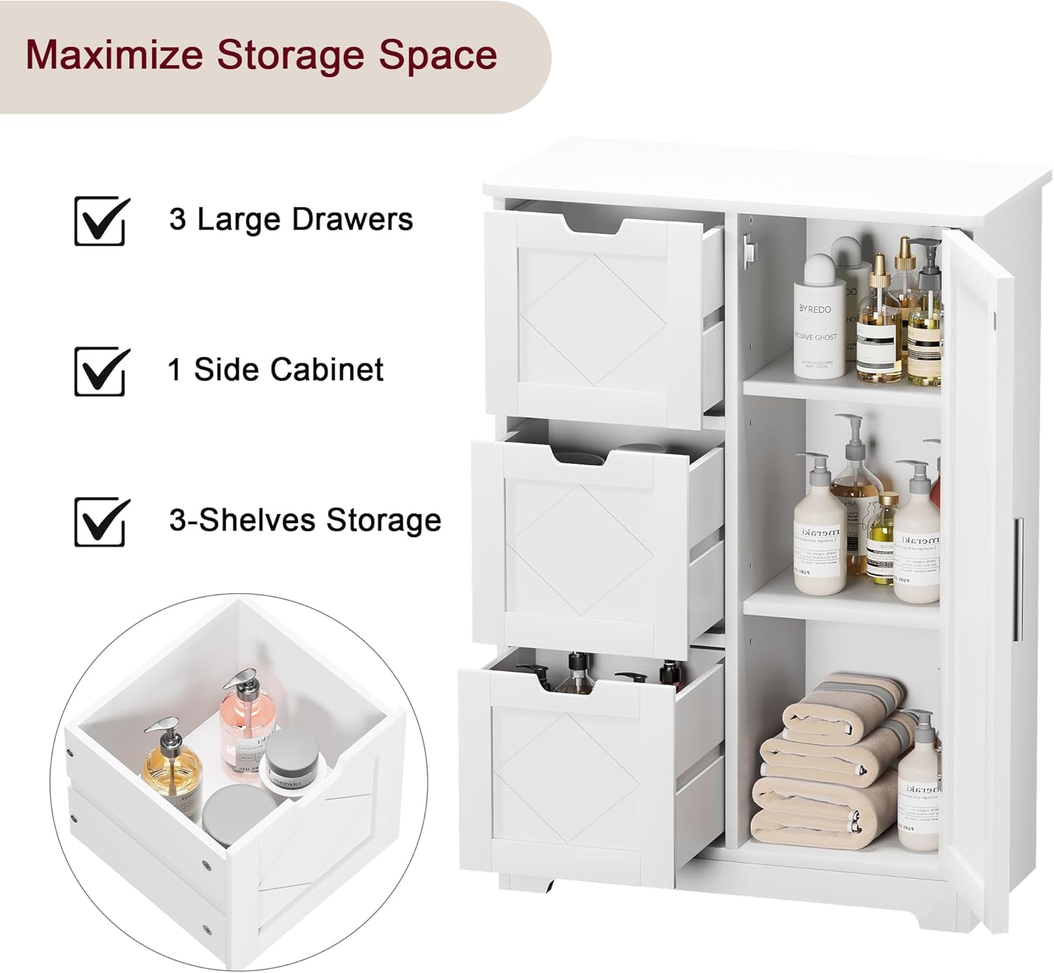 VECELO Bathroom Floor Cabinet with Drawers - VECELO