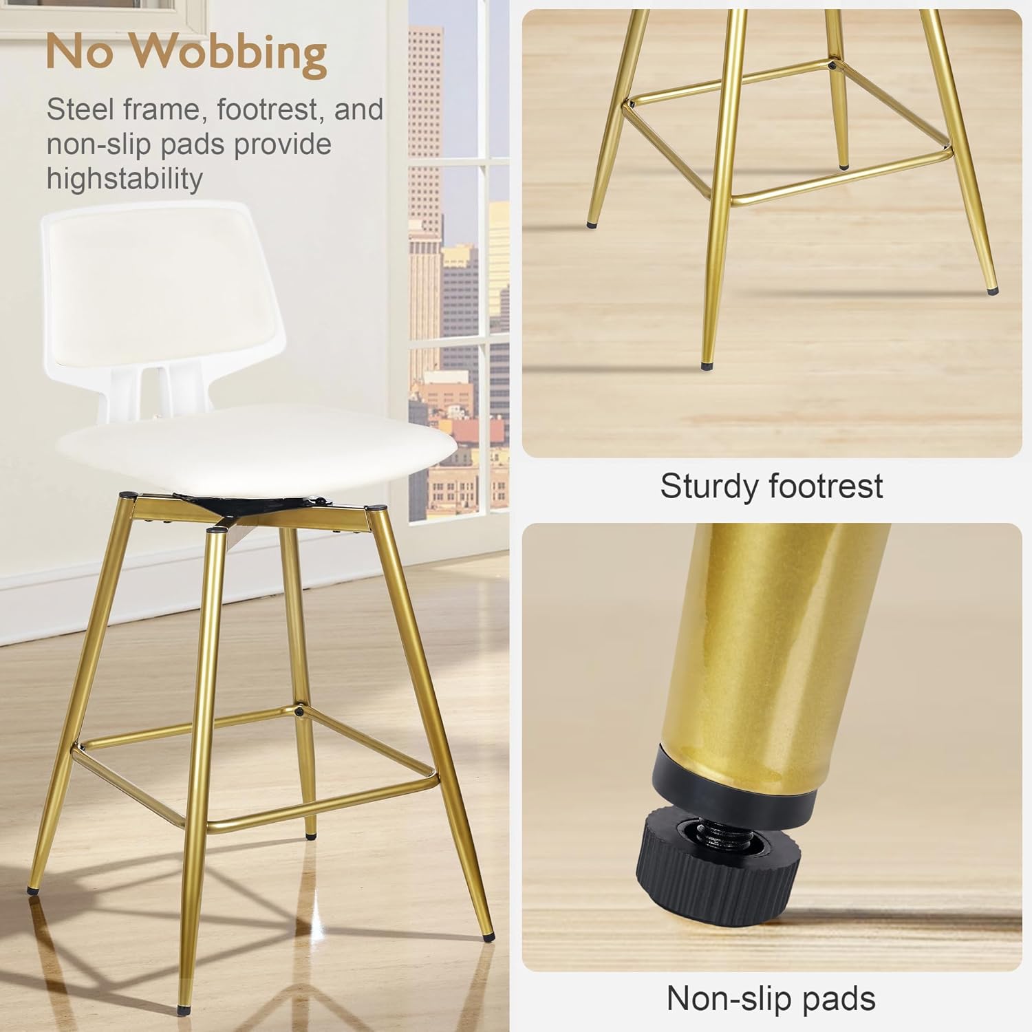 VECELO Swivel Upholstered Bar Stools Set of 2