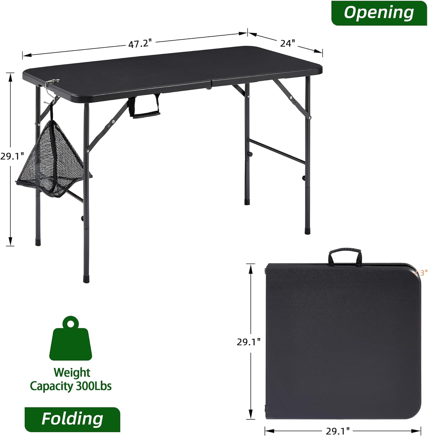 VECELO Folding Plastic Card Table Square with Mesh Bag