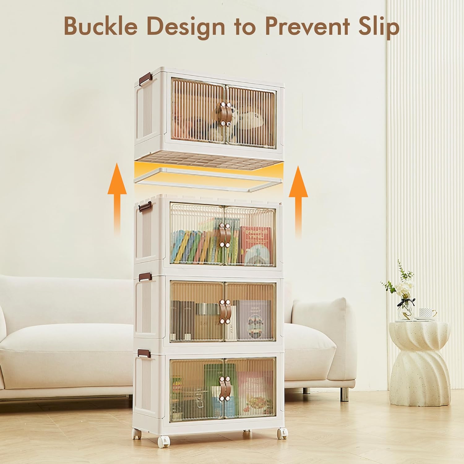 VECELO 16 Gal Stackable Storage Bins with Lid,Plastic Collapsible Storage Cabinet - VECELO