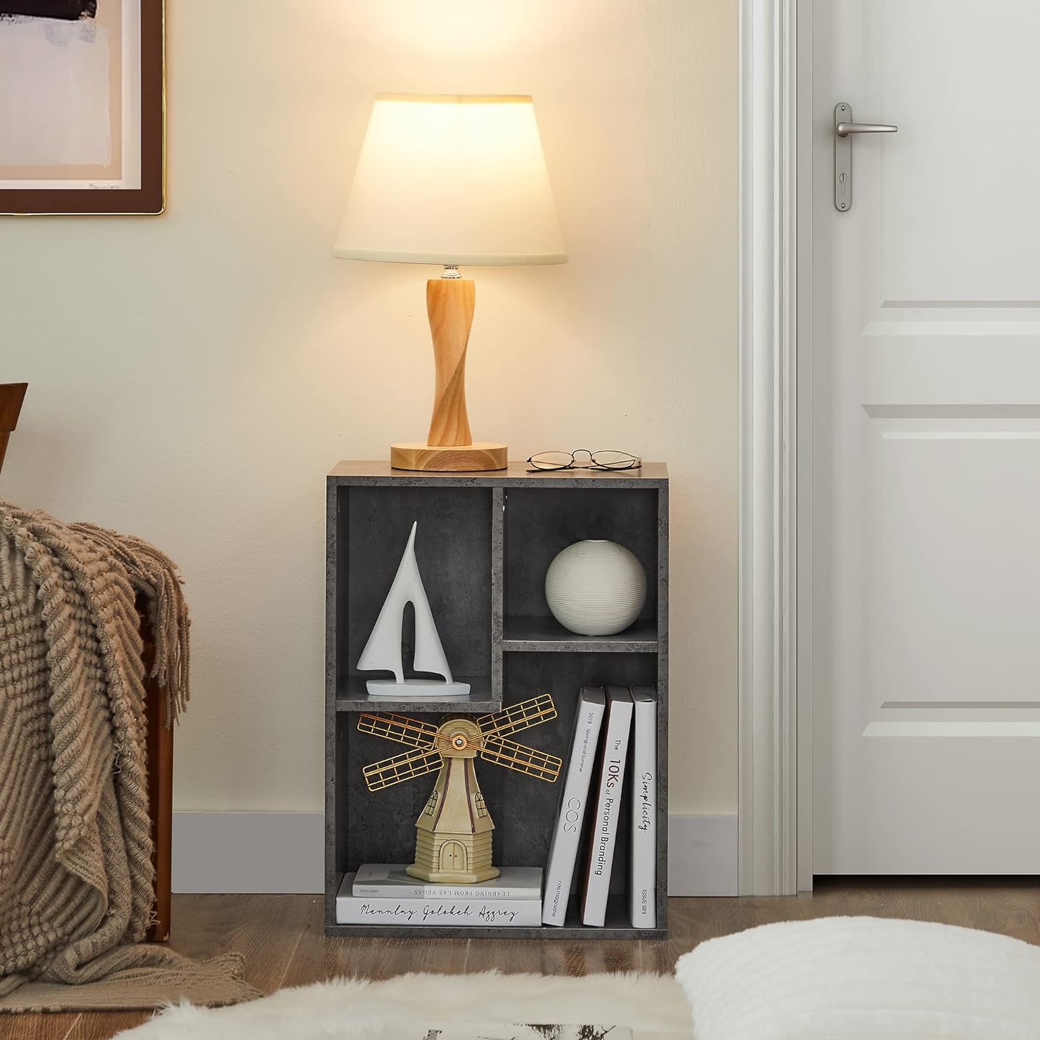 VECELO 3-Cube Wide Open Bookcase, Small Bookshelf 2-Tier Storage Organizer - VECELO