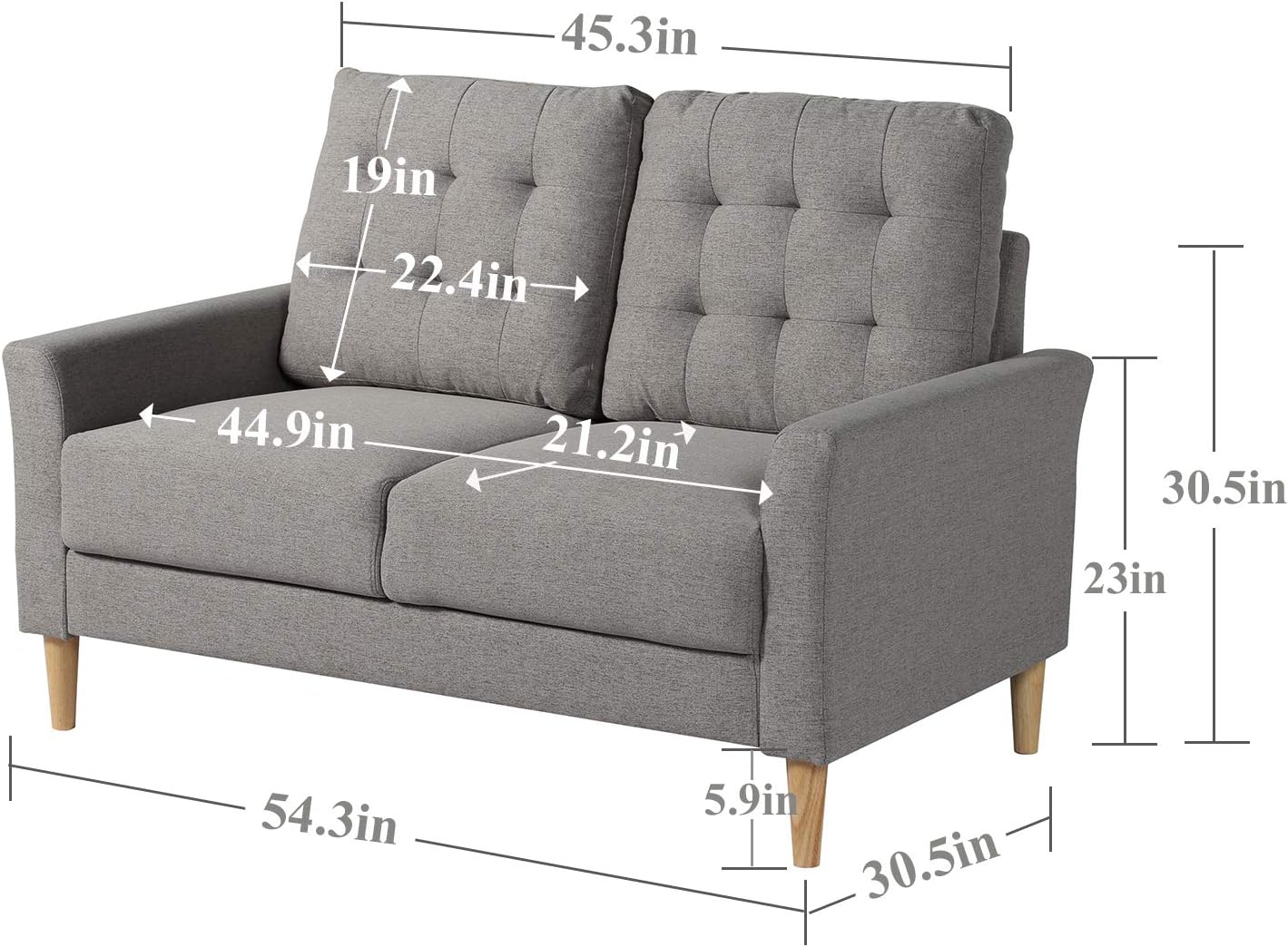 VECELO Modern Tufted Fabric Sofa