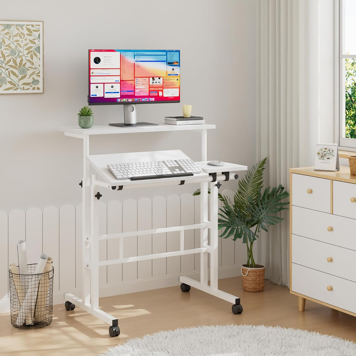 VECELO Mobile Small Standing Desk Adjustable Height