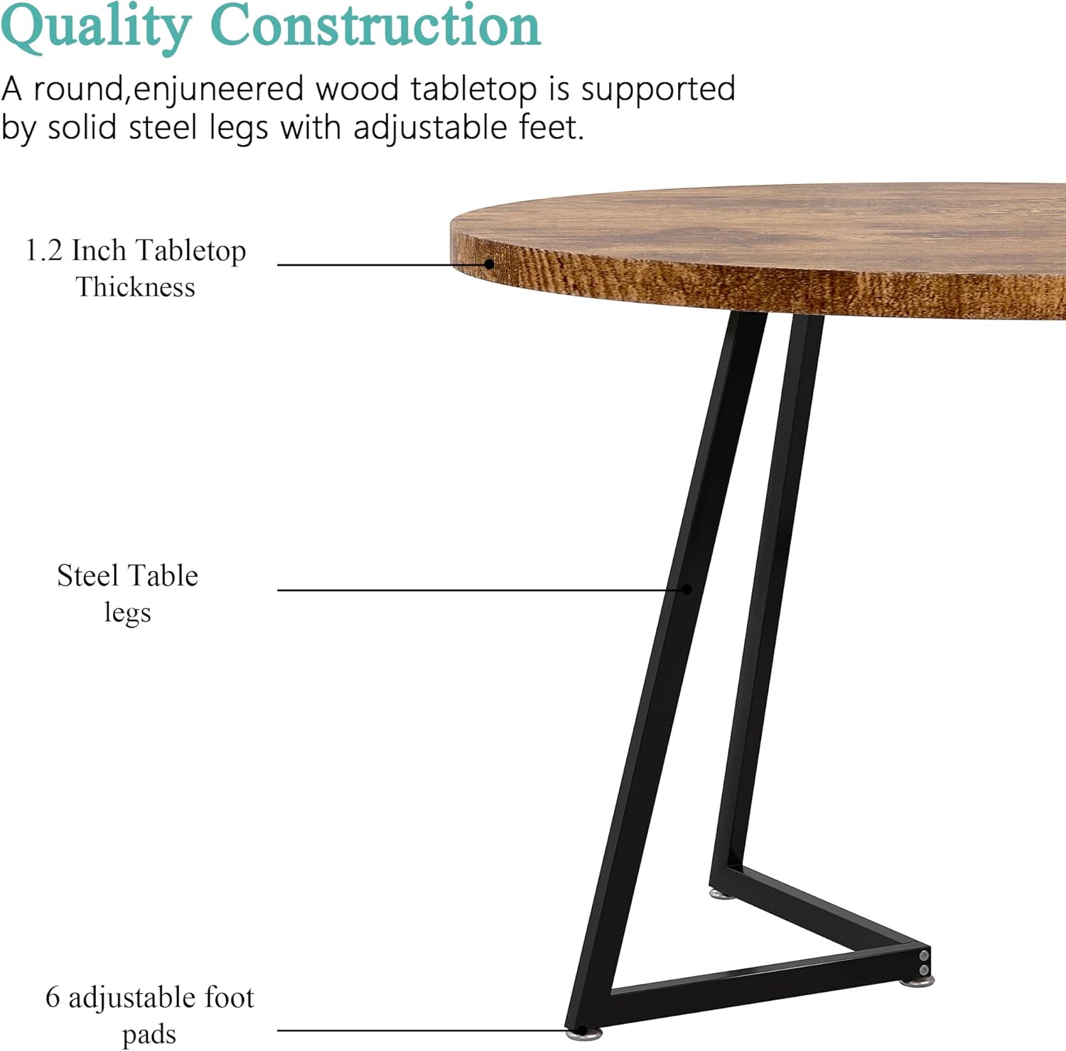VECELO 35" Round Dining Table for 4