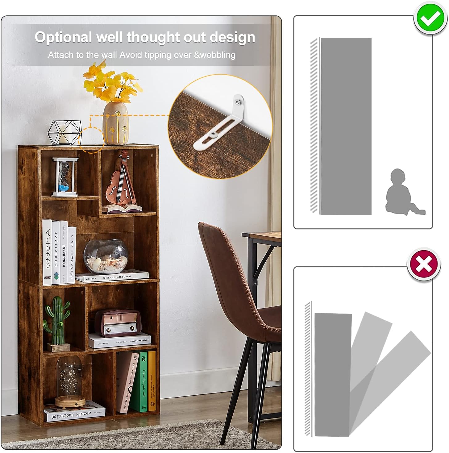 VECELO 42 Inch High Bookcase, 4-Tier Modern Storage Cabinet 7 Cubes - VECELO