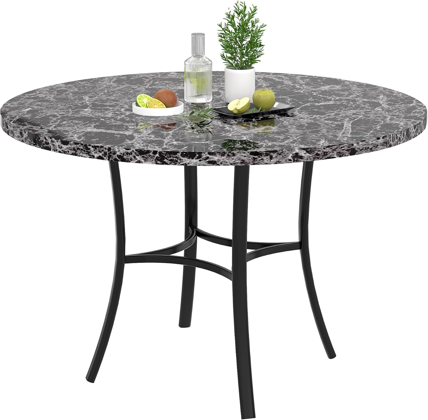 VECELO 36" Round Dining Table for 4, Faux Marble Dinette with Metal Frame for Kitchen - VECELO