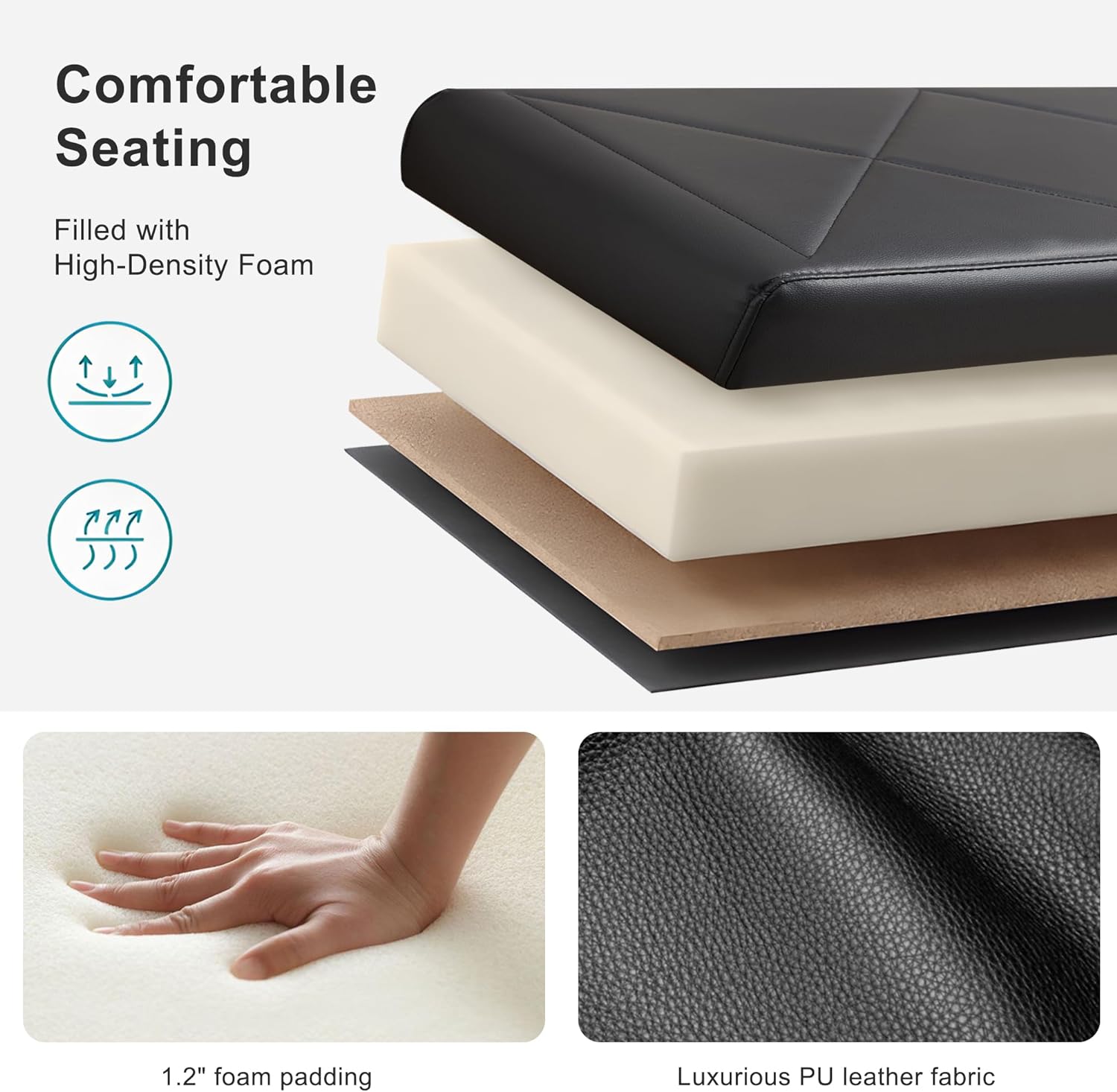 VECELO 44.5”Upholstered Entryway Bench Dining Table Ottoman Seats with Solid Wood Legs - VECELO