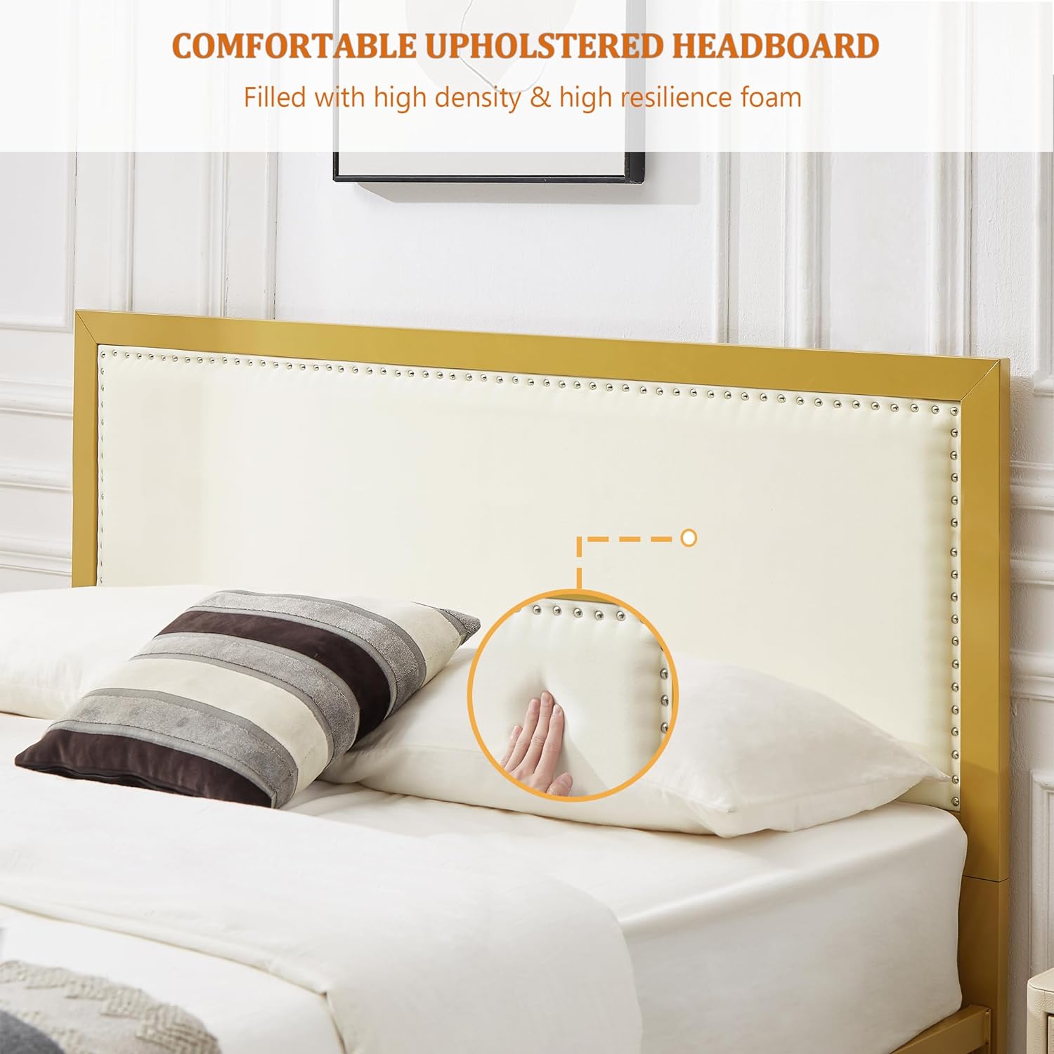 VECELO Bed Frame with Linen Fabric Headboard and Footboard No Box Spring Needed - VECELO