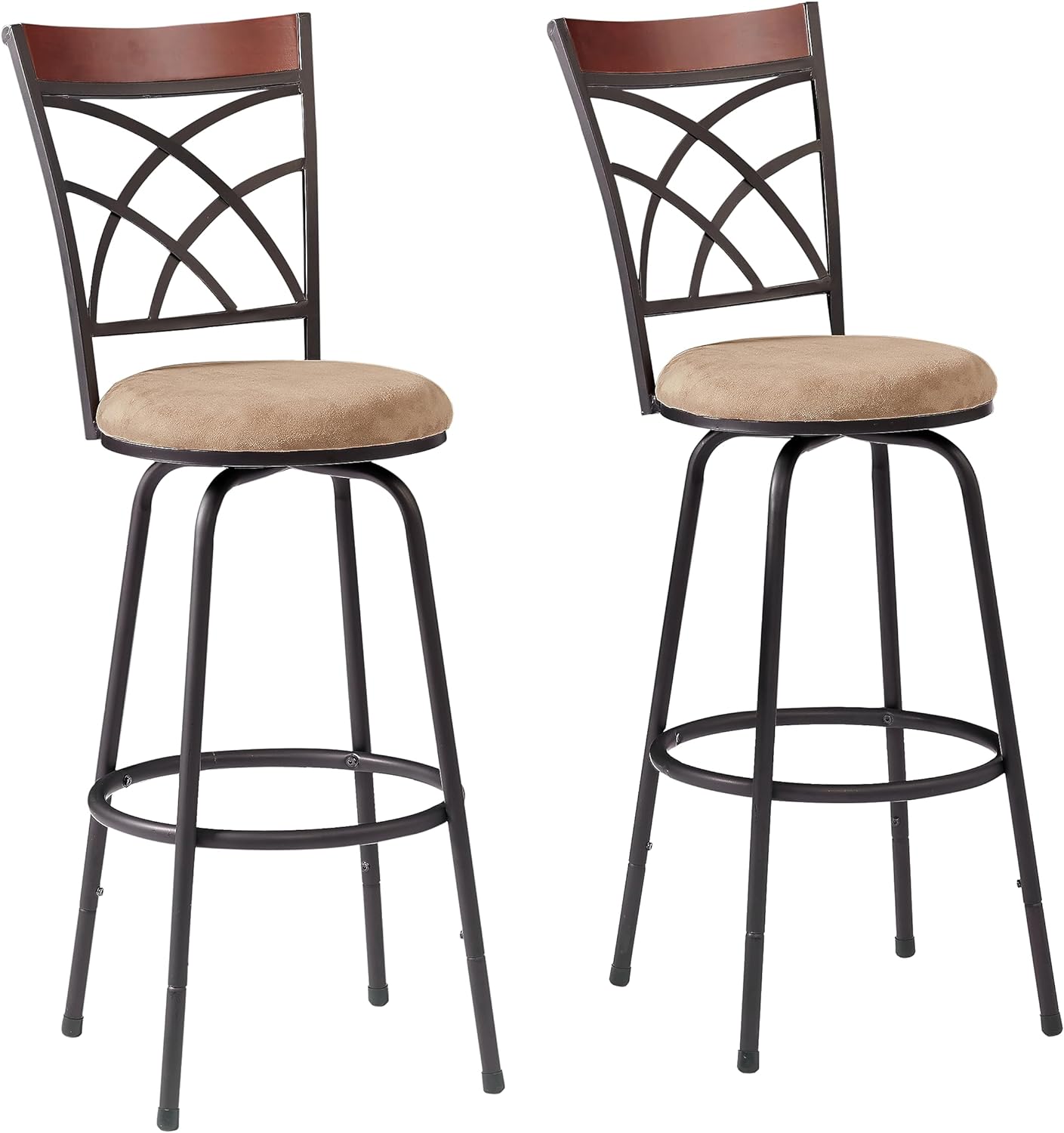 VECELO Adjustable Bar Stools with 360 Degree Swivel Round Seat Cushions and Wood Top Rail Backrest Set of 2 - VECELO