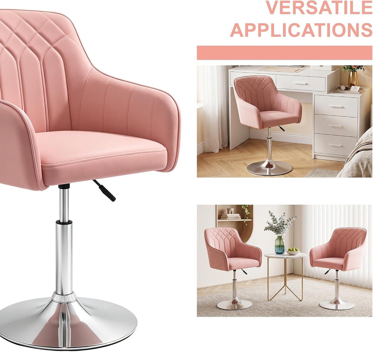 VECELO Modern Accent Chair with Adjustable Height  Swivel Vanity Chair with Velvet Seat