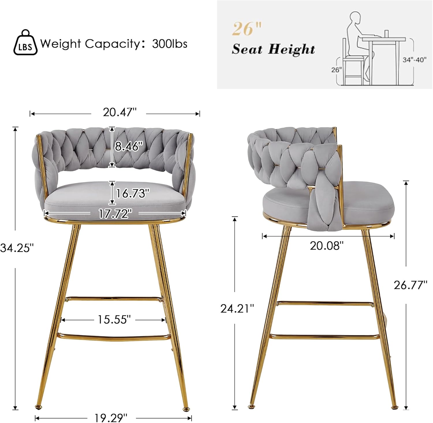 VECELO Bar Stools, Counter Height Bar Stools