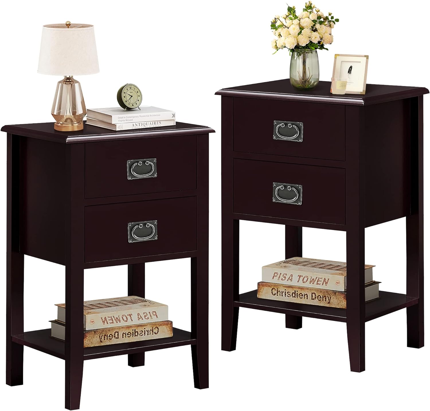 VECELO Modern Nightstands Set of 2, Side End Table with Drawers