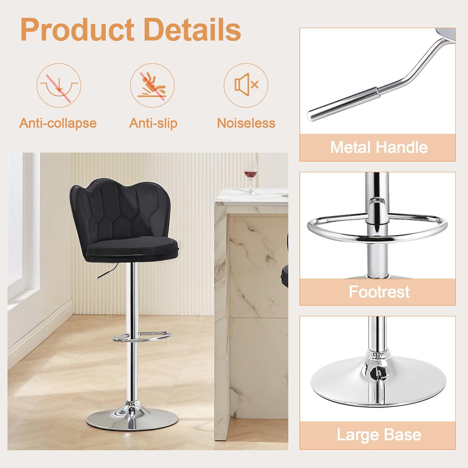 VECELO Bar Stools Set of 2/Set of 4, Adjustable Barstools with Back - VECELO