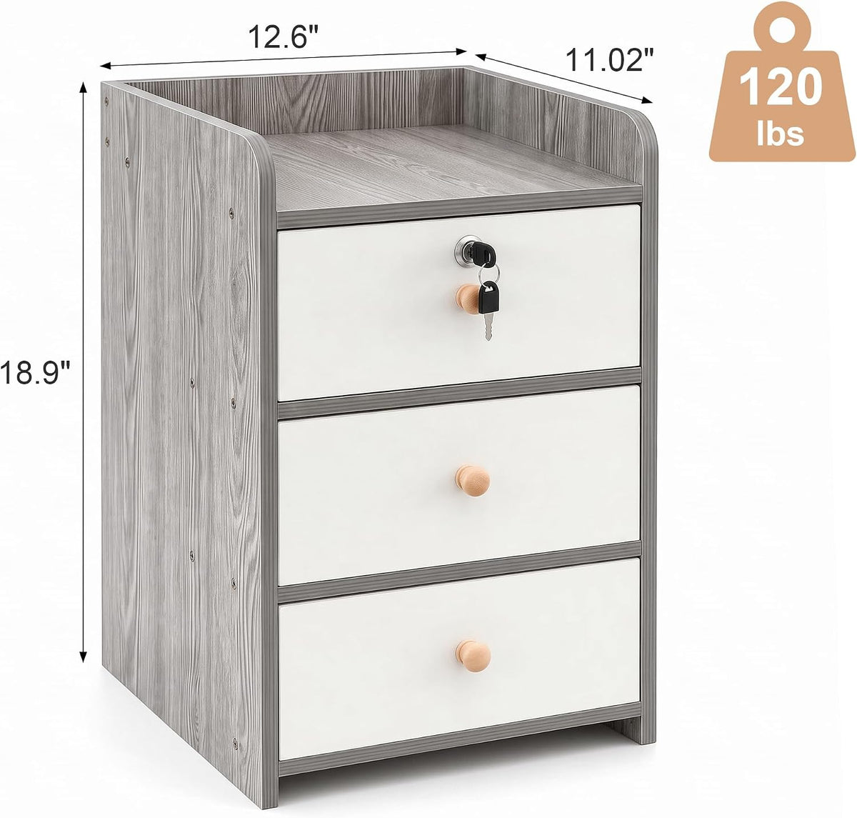 VECELO Nightstand with 3 Drawers Farmhouse End Table with Storage  Bedside Night Stand for Bedroom  Living Room