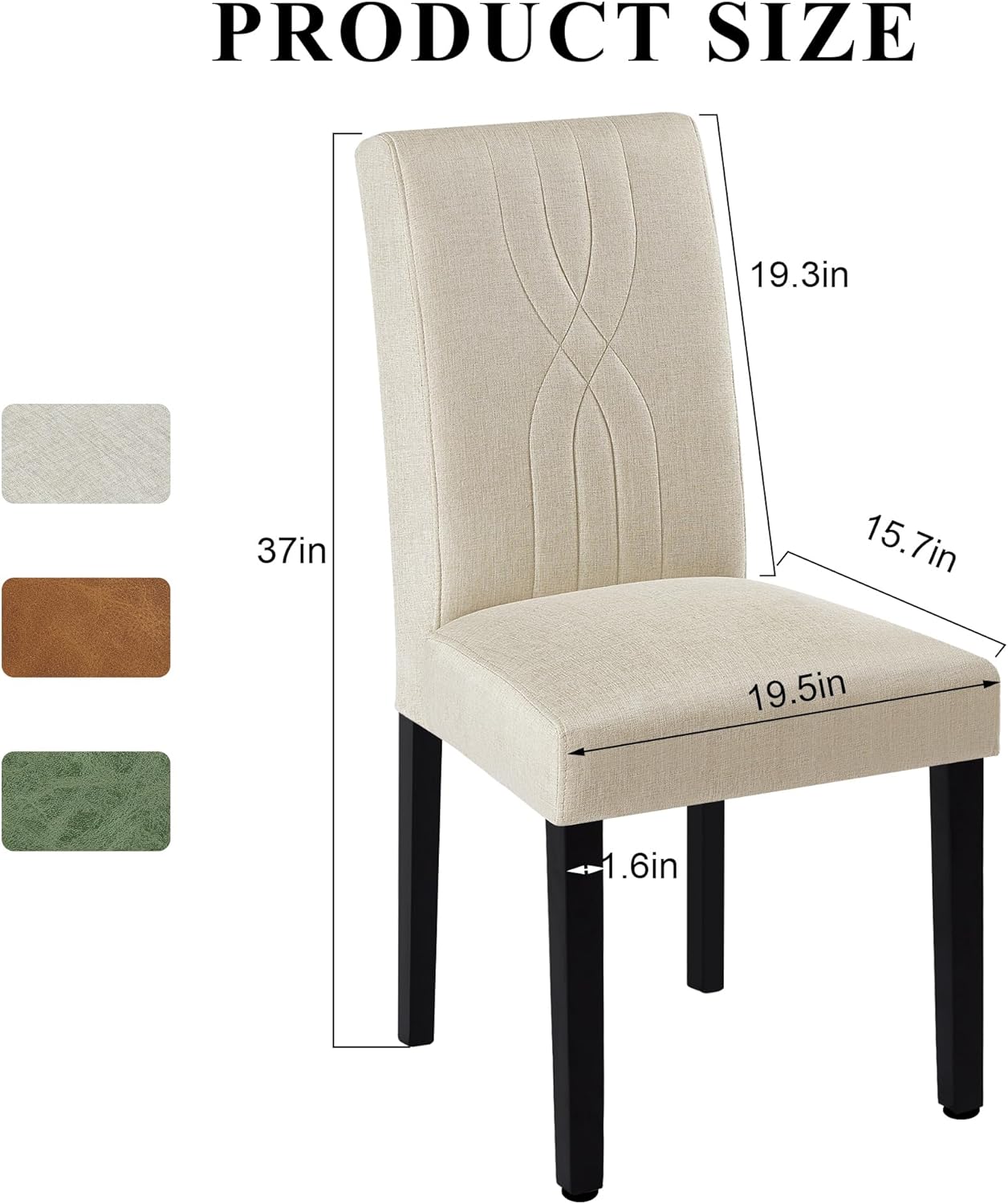 VECELO Upholstered Dining Chairs Set of 2 Modern Fabric and Solid Wood Legs & High Back