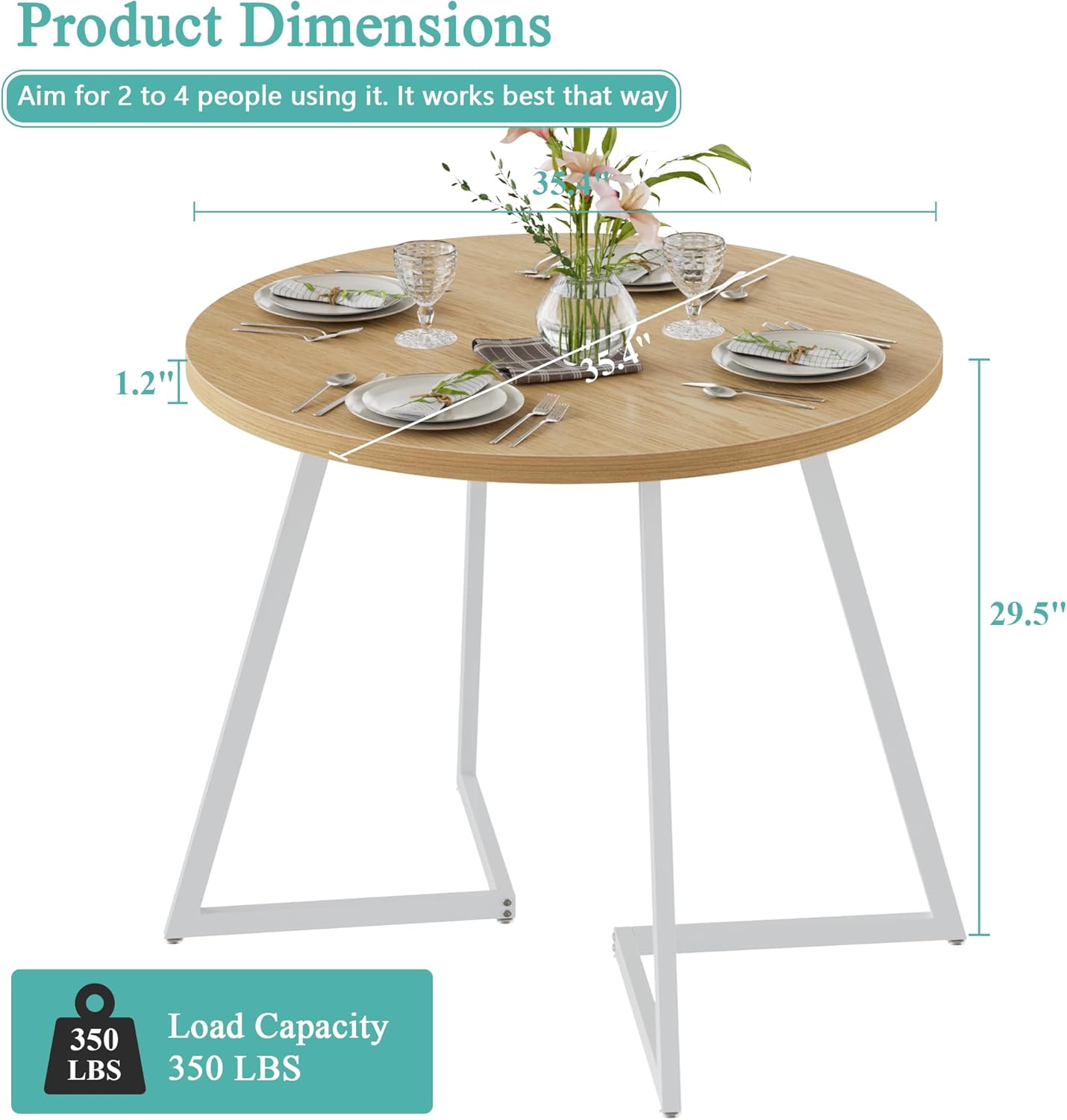 VECELO 35" Round Dining Table for 4