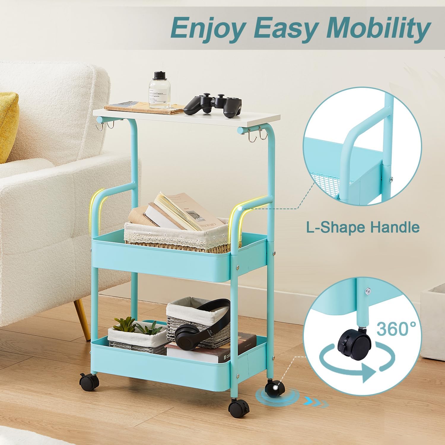 Storage Rolling Cart, 3 Tier Utility Cart Storage Unit Organizers