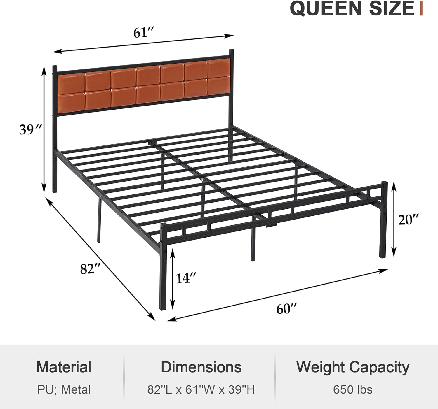 VECELO Bed Frame with PU Upholstered Headboard Metal Slats Support, No Box Spring Needed - VECELO