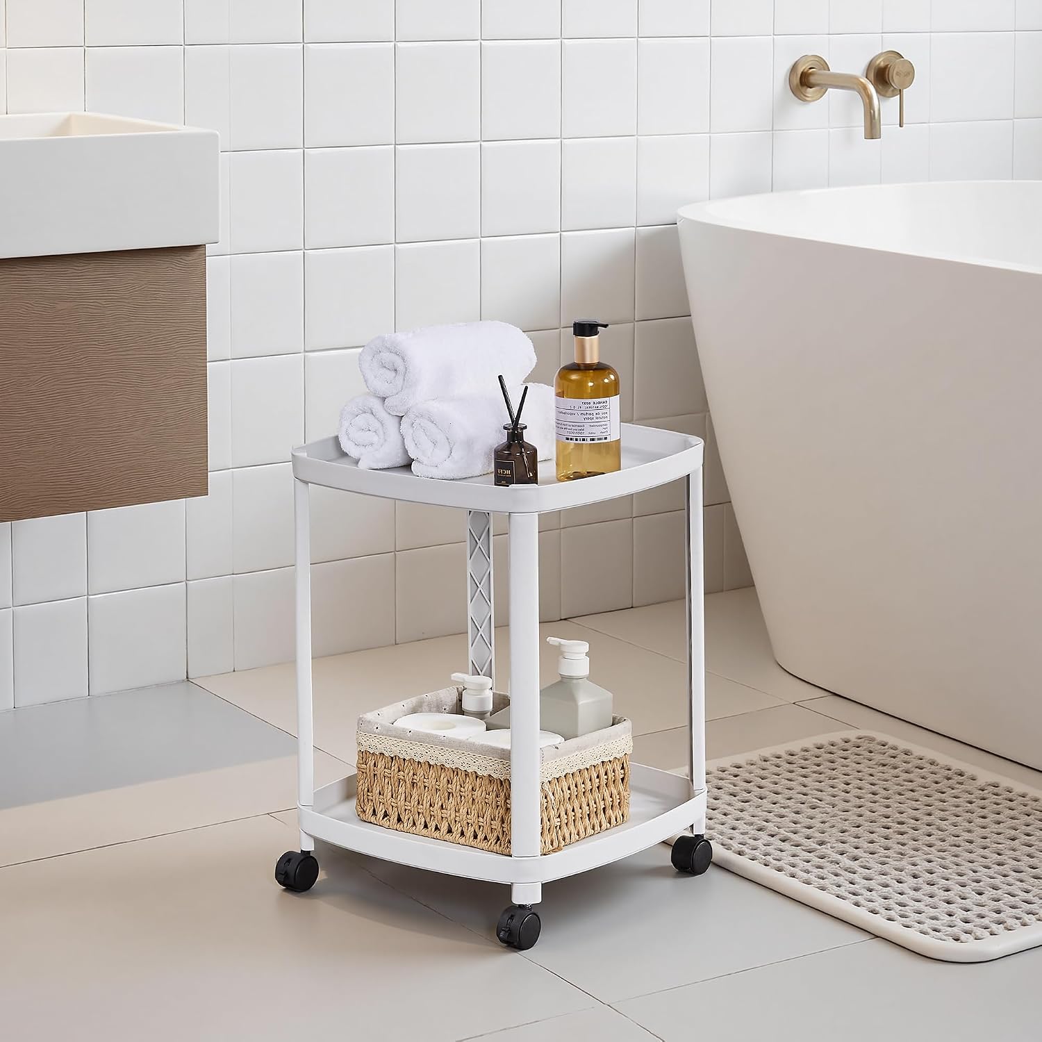 VECELO Rolling End Side Table with Lockable Wheels