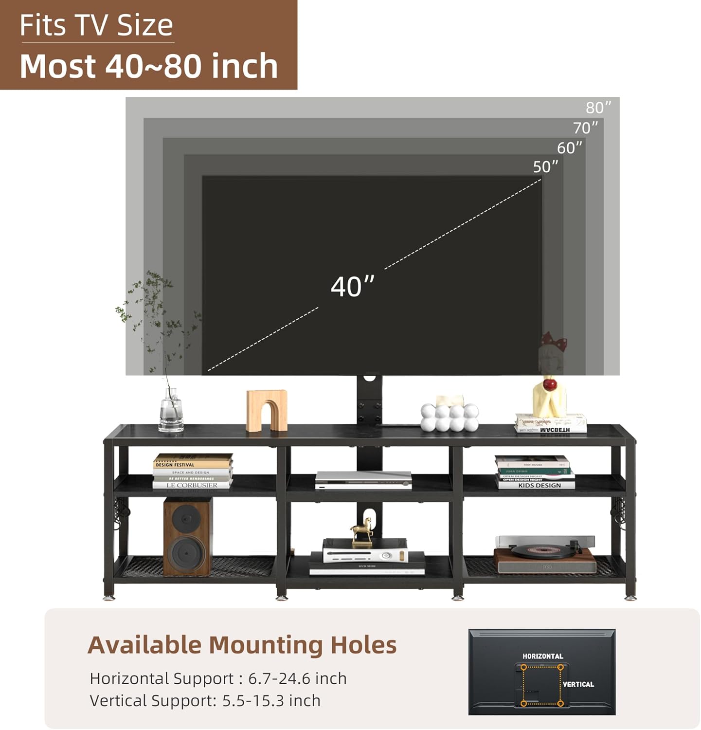 VECELO TV Stand with Mount and Power Outlets