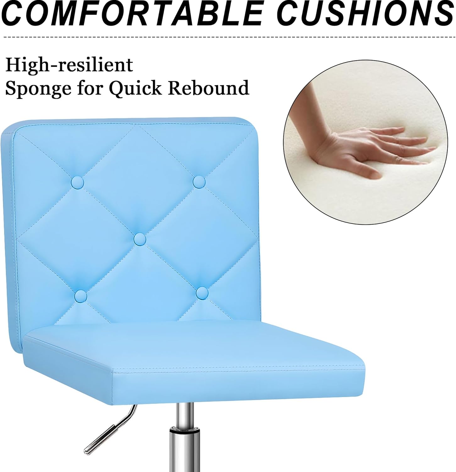 VECELO PU Leather Mid-Back Armless Vanity Chair Adjustable Height 360° Rolling Swivel for Home Office Work