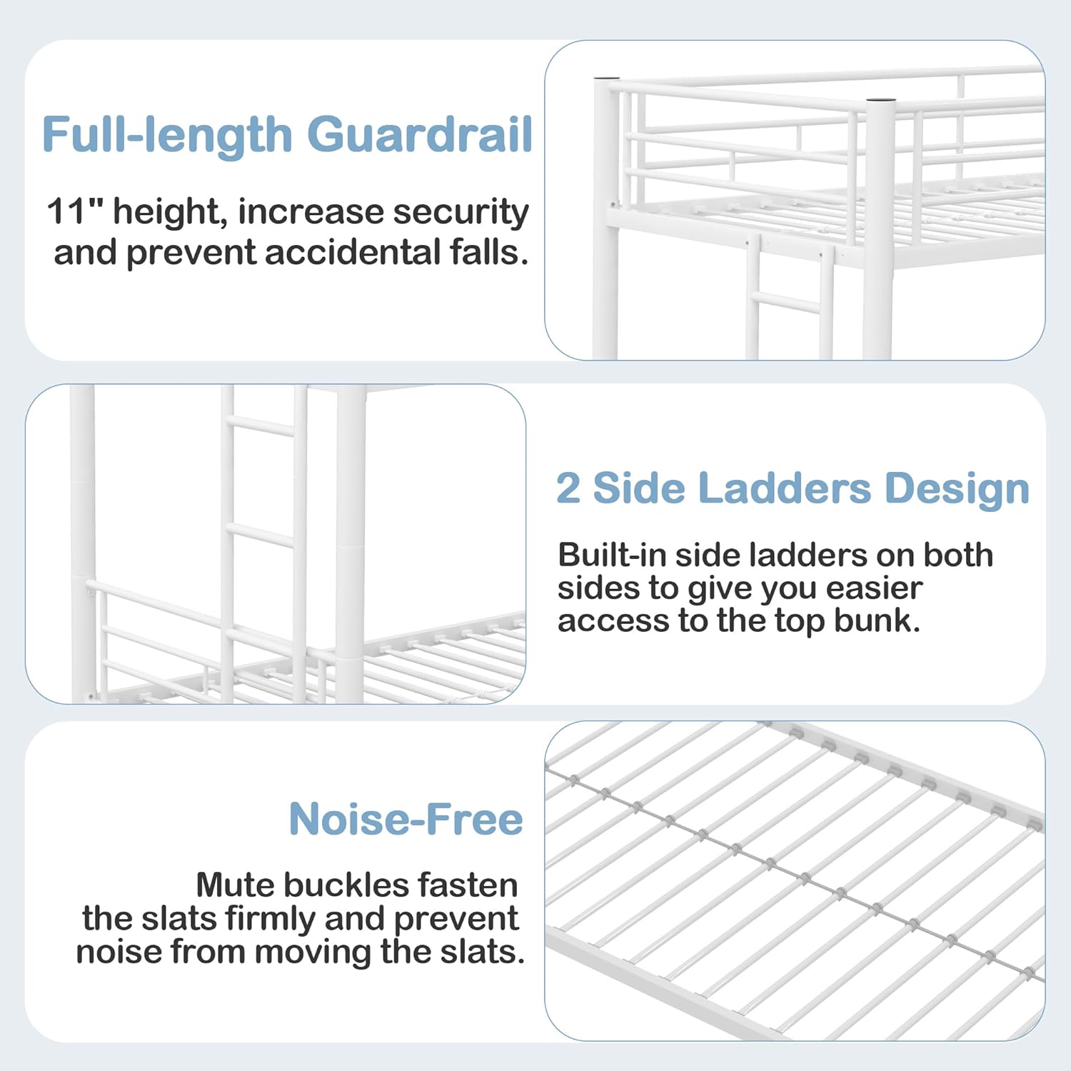 VECELO Bunk Bed Twin Over Twin with Trundle, Metal Bunkbeds with Ladder and Full-Length Guardrail - VECELO