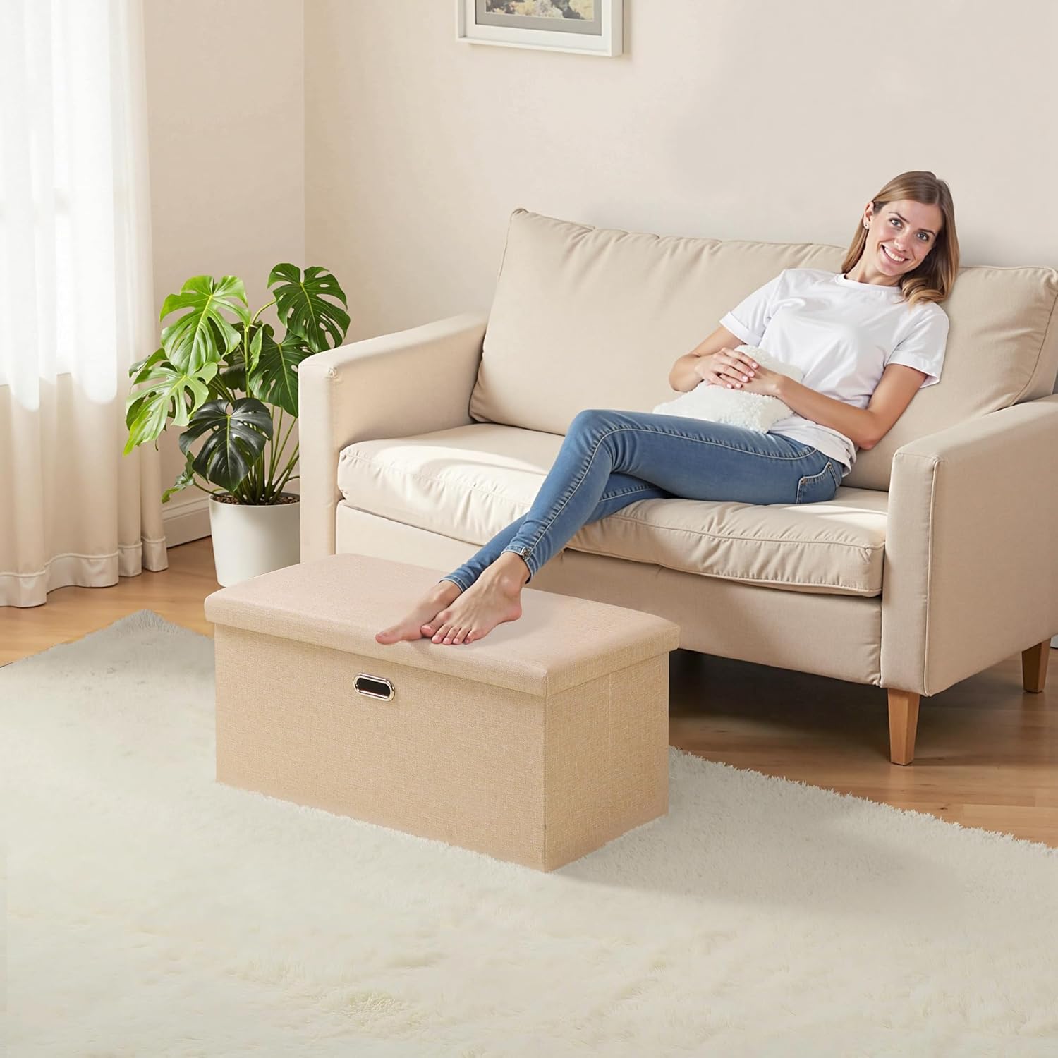 VECELO Folding Storage Ottoman Bench