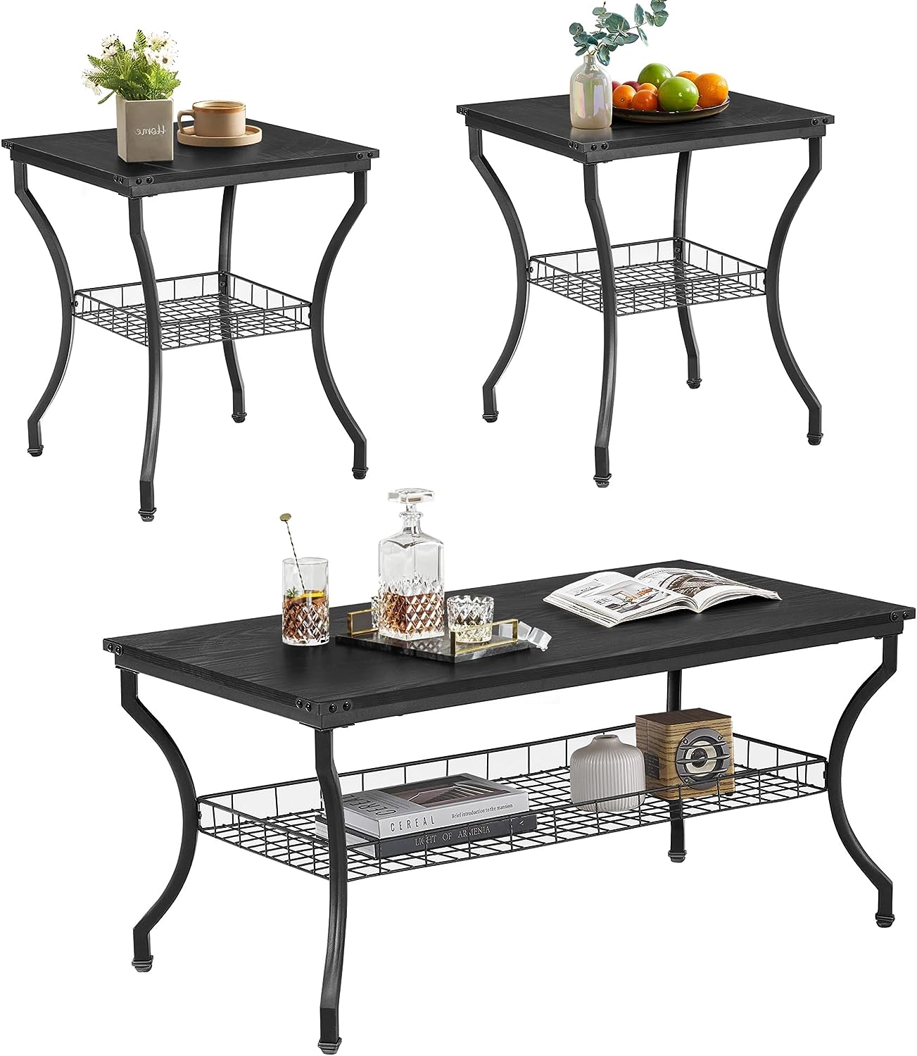 VECELO 3 Pieces Living Room Sets Coffee and End Tables - VECELO