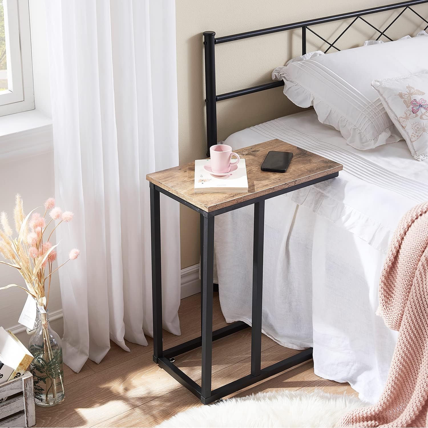 VECELO C Shaped End Side Table for Sofa Couch and Bed Snack TV Tray - VECELO