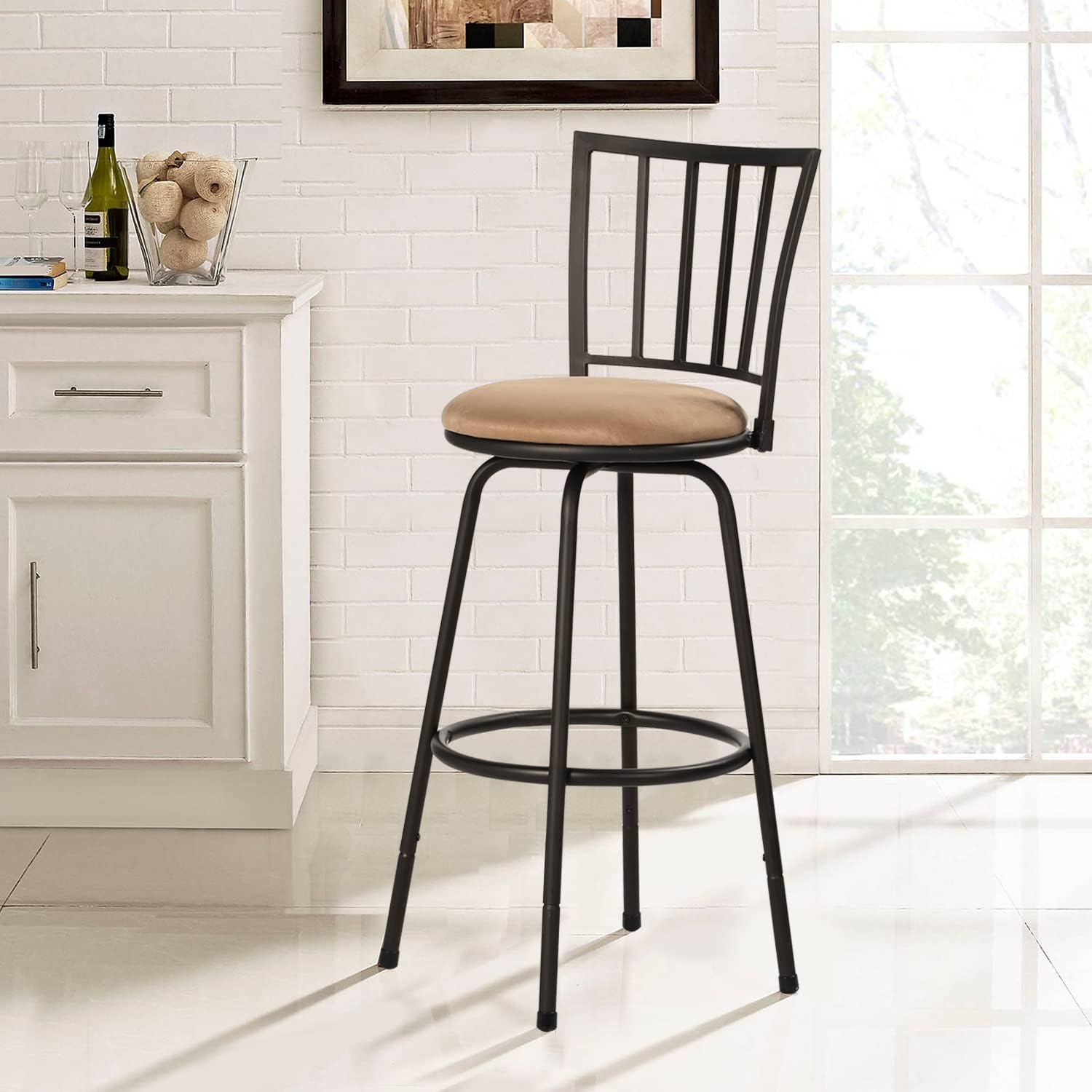 VECELO 41.5" Adjustable Bar Stools with 360 Degree Swivel Seat Top Set of 2 - VECELO