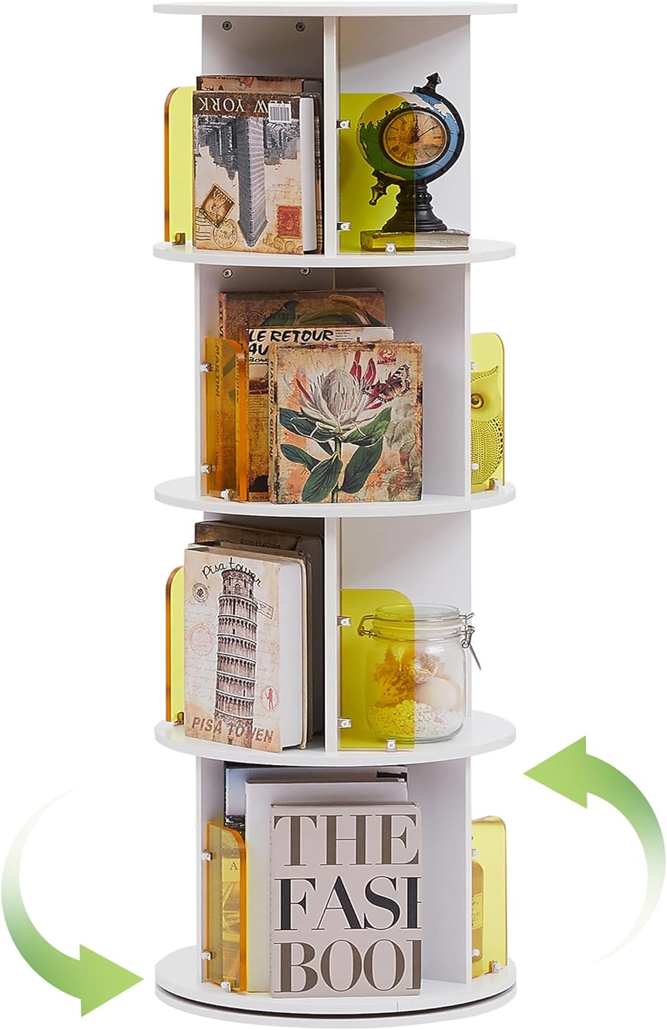 VECELO Rotating Bookshelf with Acrylic Display Window Partition
