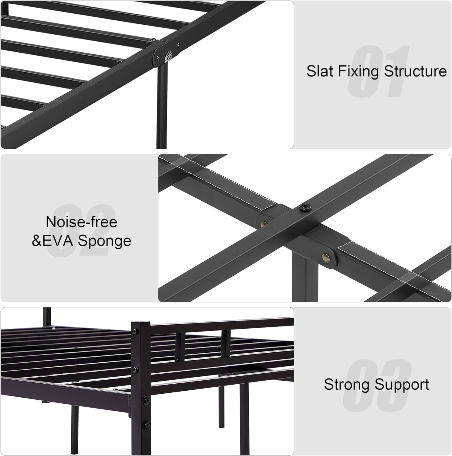 VECELO Bed Frame with PU Upholstered Headboard Metal Slats Support, No Box Spring Needed - VECELO