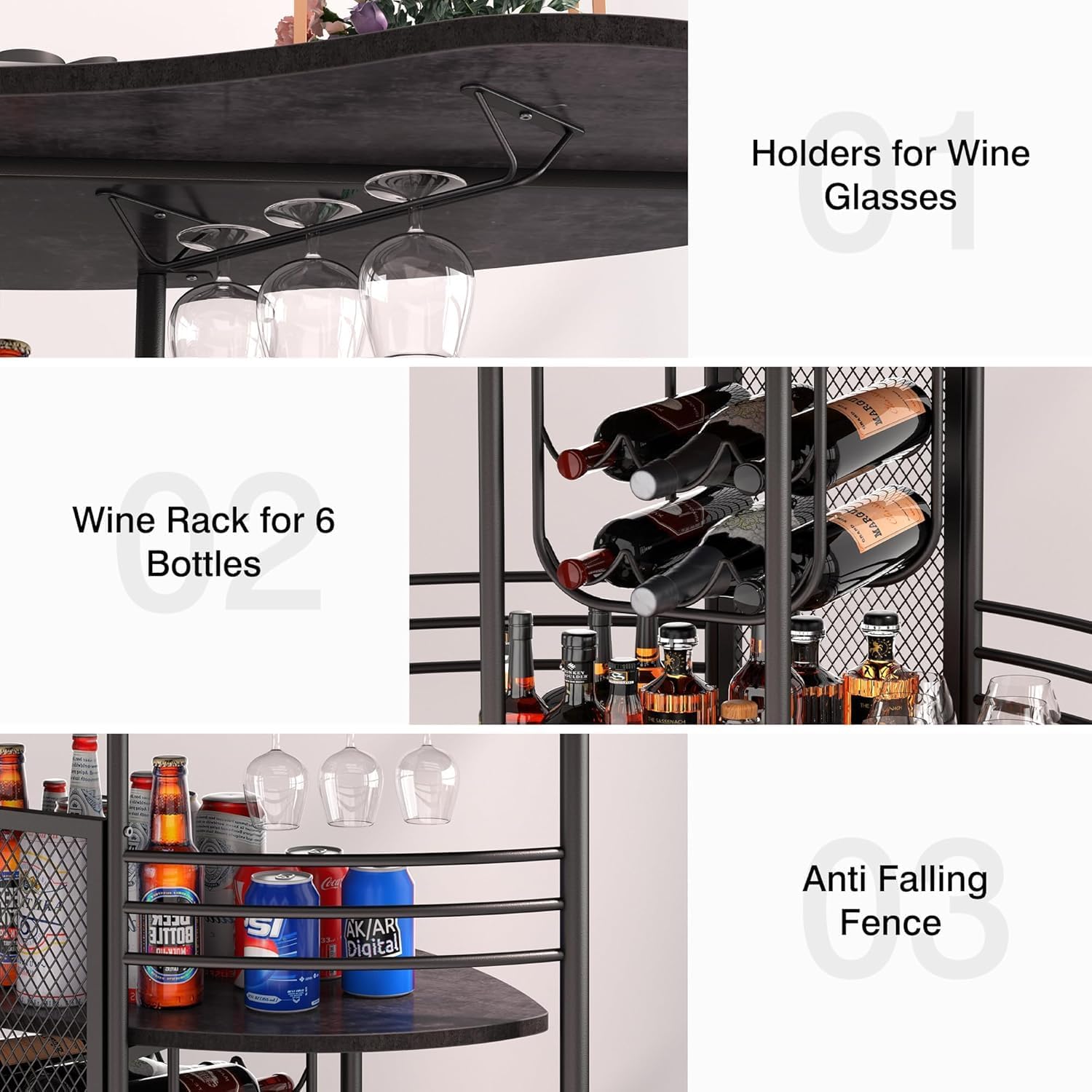 VECELO Vintage Liquor Cabinet Wine Rack Bar Unit