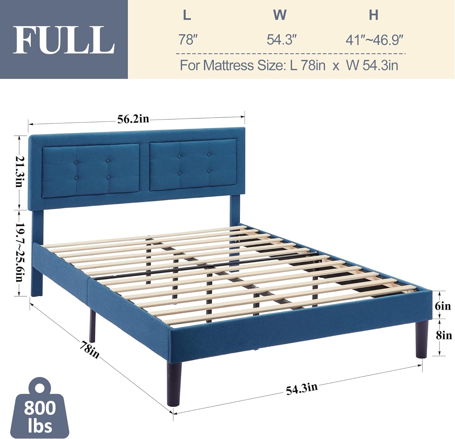 VECELO Upholstered Platform Bed Frame with Height Adjustable Headboard